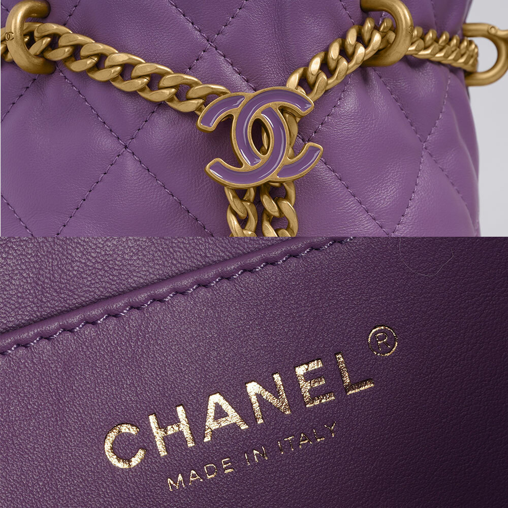 CC Logo 琺瑯釦束口迷你福袋包/水桶包(紫色) J0G03E2J