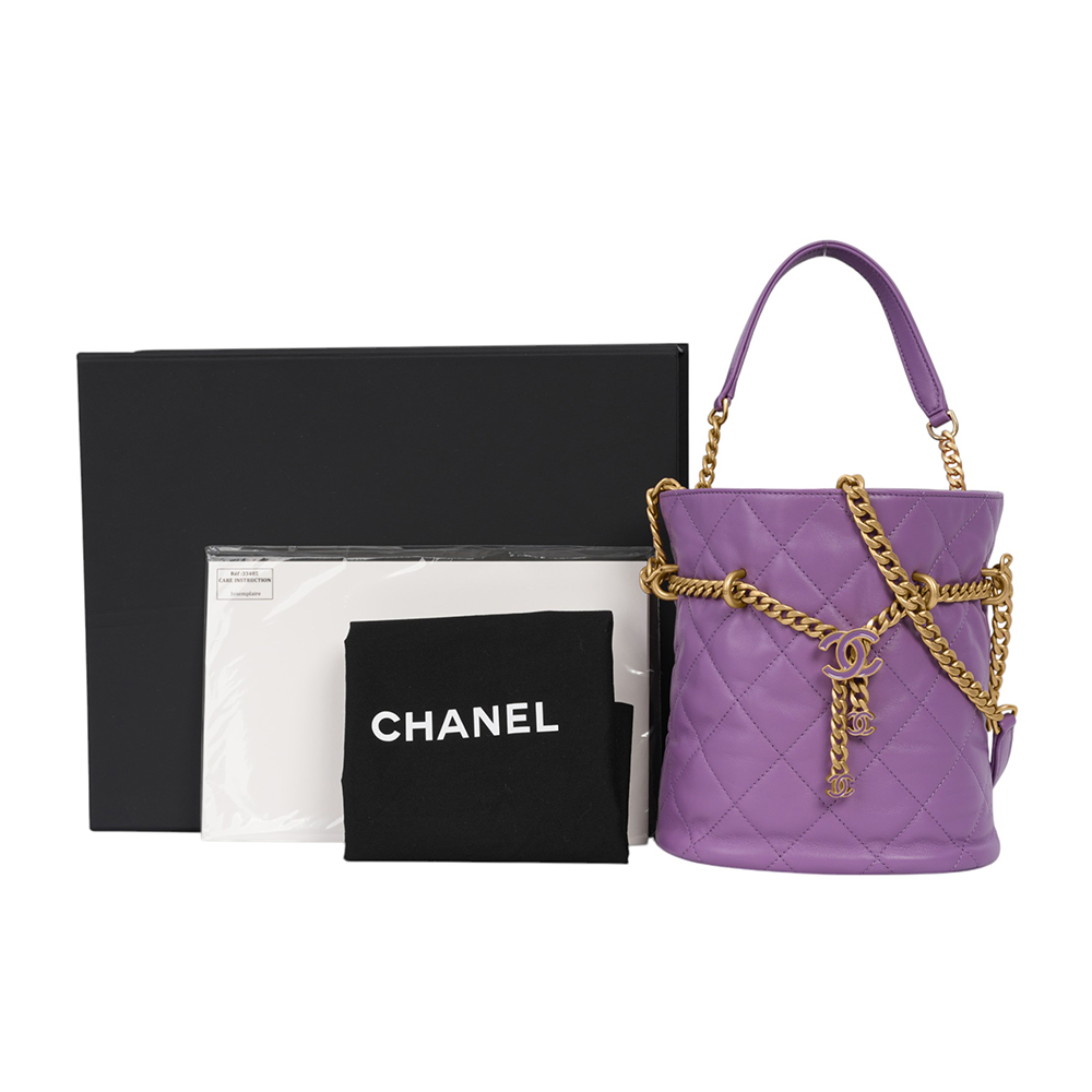 CC Logo 琺瑯釦束口迷你福袋包/水桶包(紫色) J0G03E2J