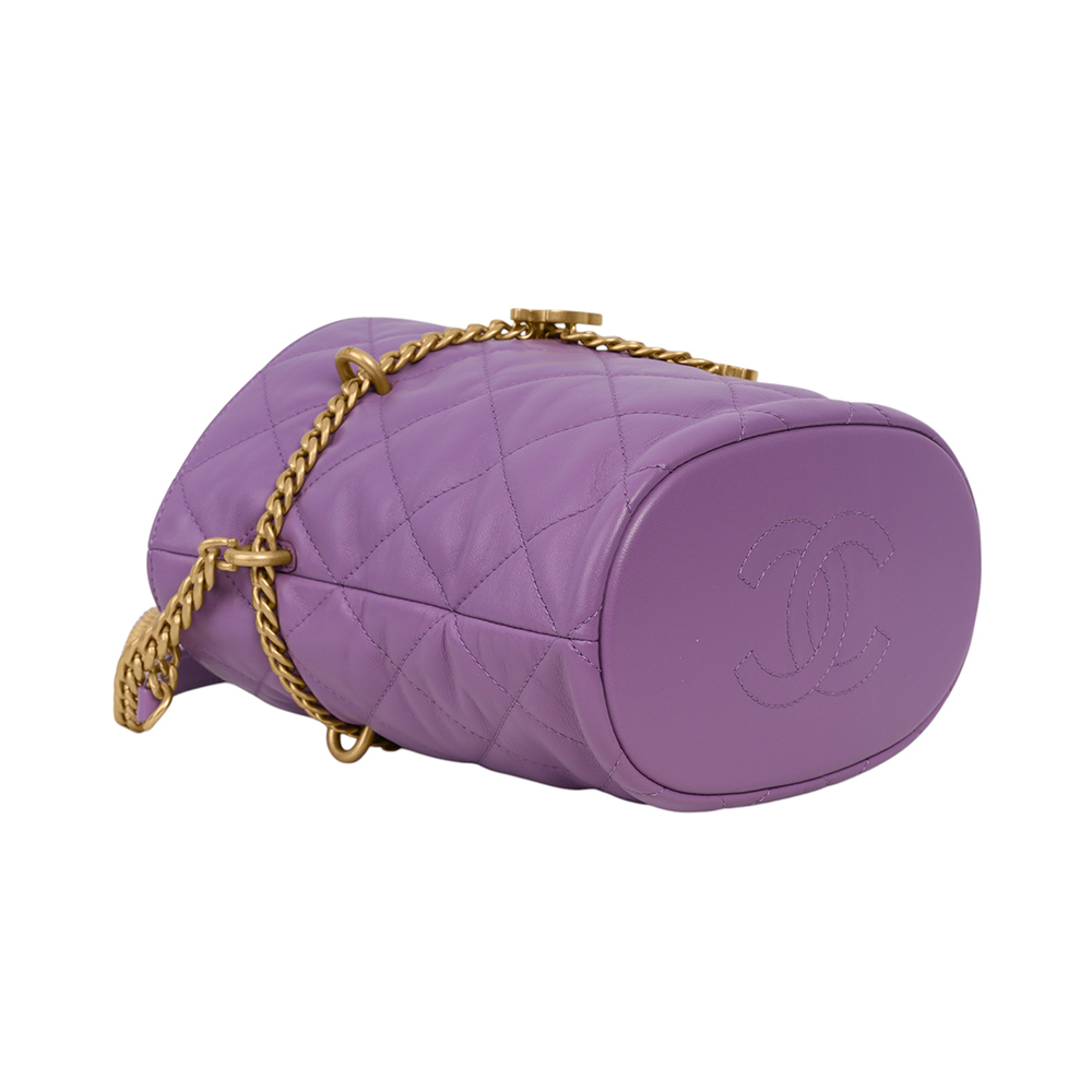 CC Logo 琺瑯釦束口迷你福袋包/水桶包(紫色) J0G03E2J