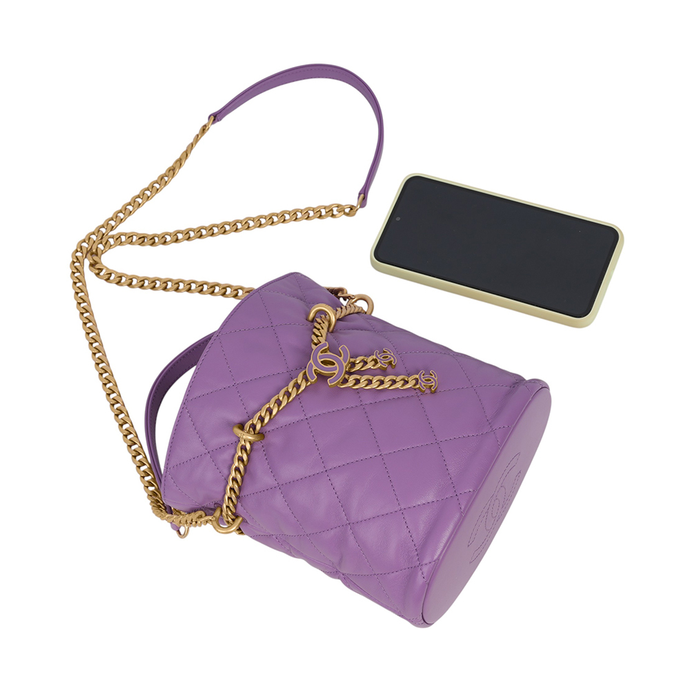 CC Logo 琺瑯釦束口迷你福袋包/水桶包(紫色) J0G03E2J