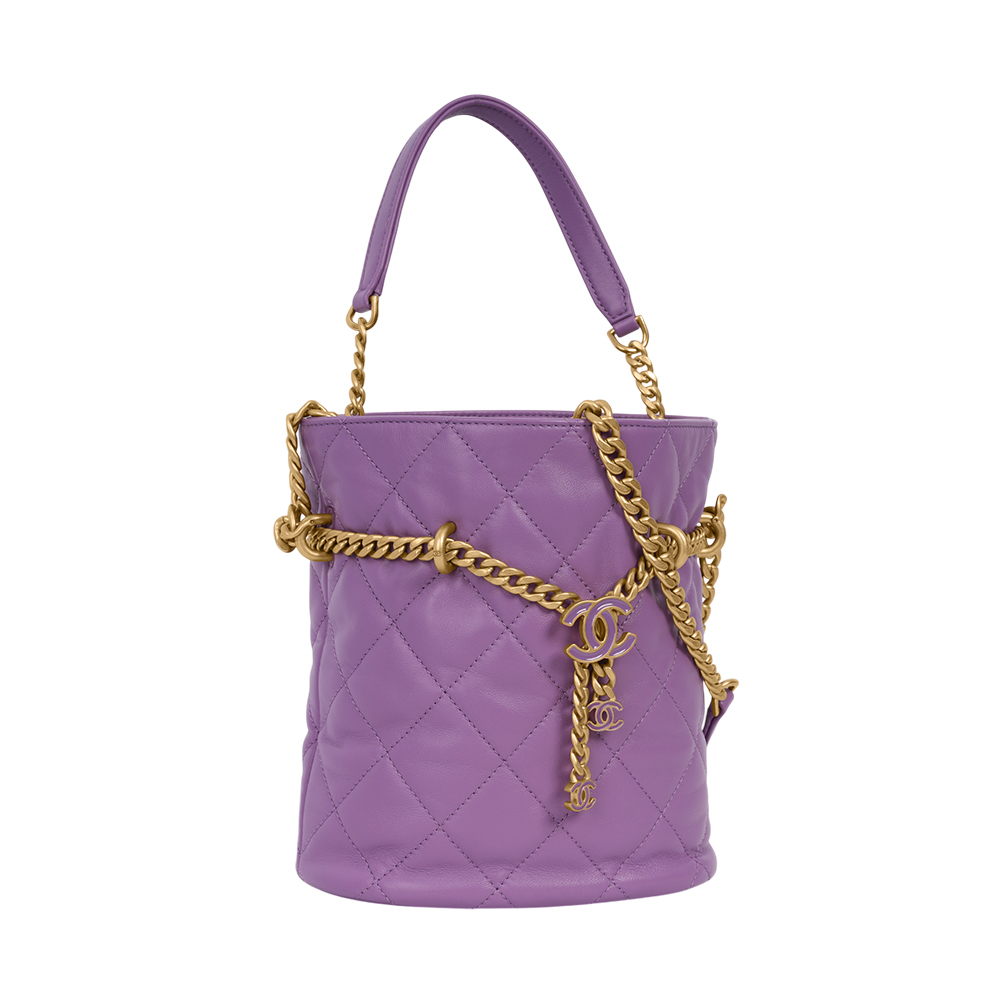 CC Logo 琺瑯釦束口迷你福袋包/水桶包(紫色) J0G03E2J