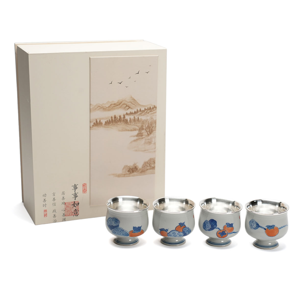 陶作坊 │ 常贏_柿事如意錦匯品茗杯4入禮盒_滿杯60ml