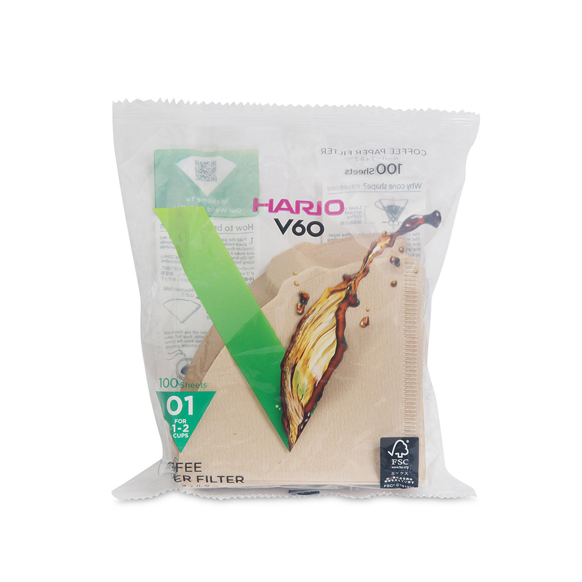 日本 HARIO V60 咖啡濾紙 01 原色 (100張 ) -VCF-01100M