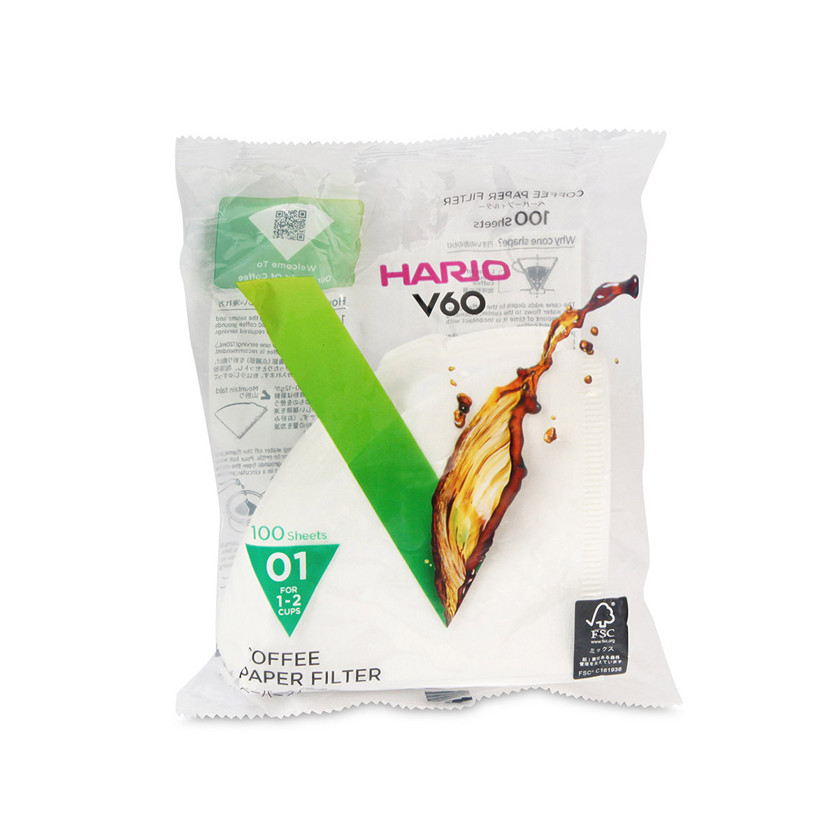 日本 HARIO V60 咖啡濾紙 01 白色 (100張 ) -VCF-01100W