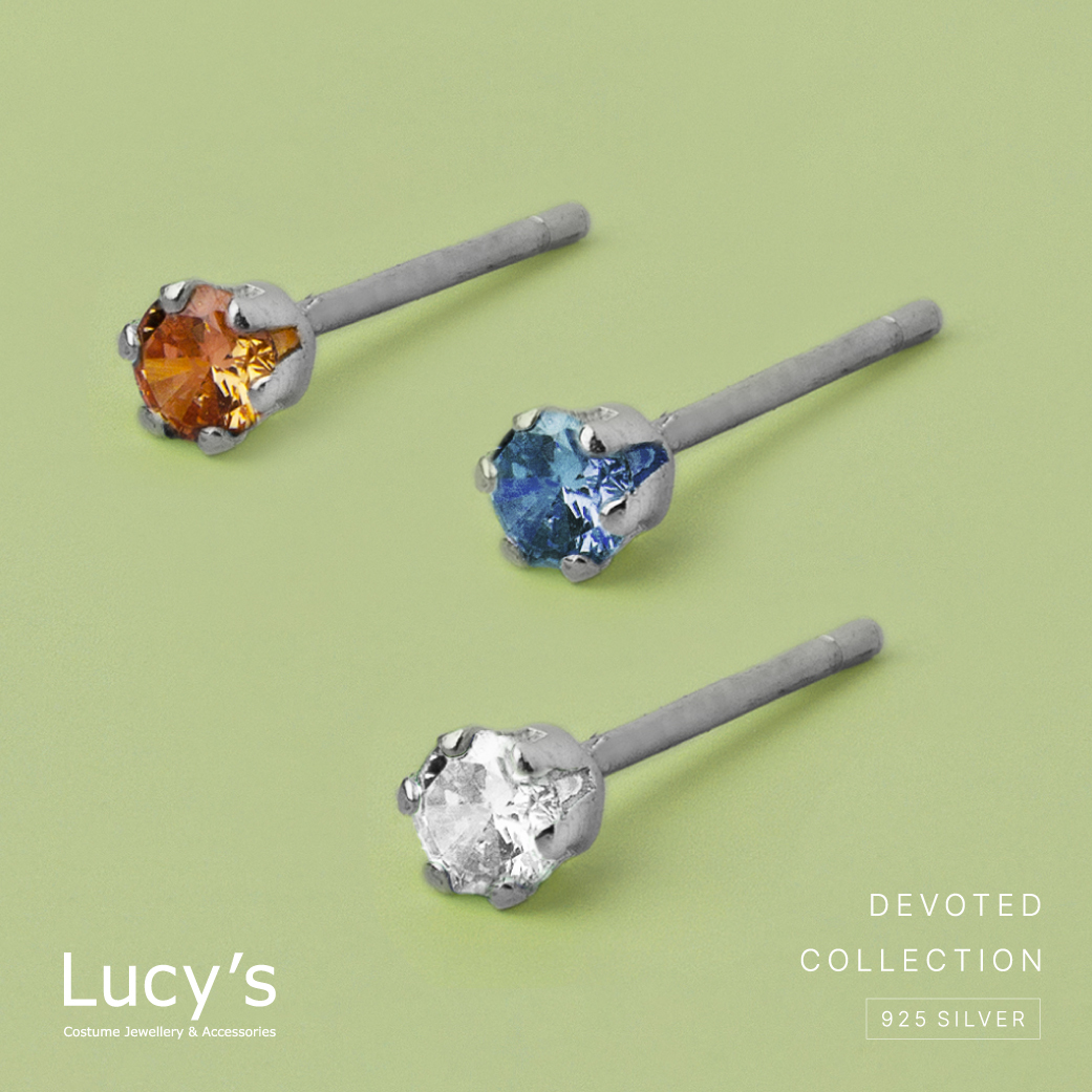 純銀字母系列 | 925純銀 橙/透明/藍鑽 單支耳環 (100625/100626/100653)