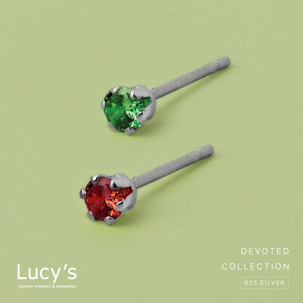 純銀字母系列 | 925純銀 綠/紅鑽 單支耳環 (100620/100621)