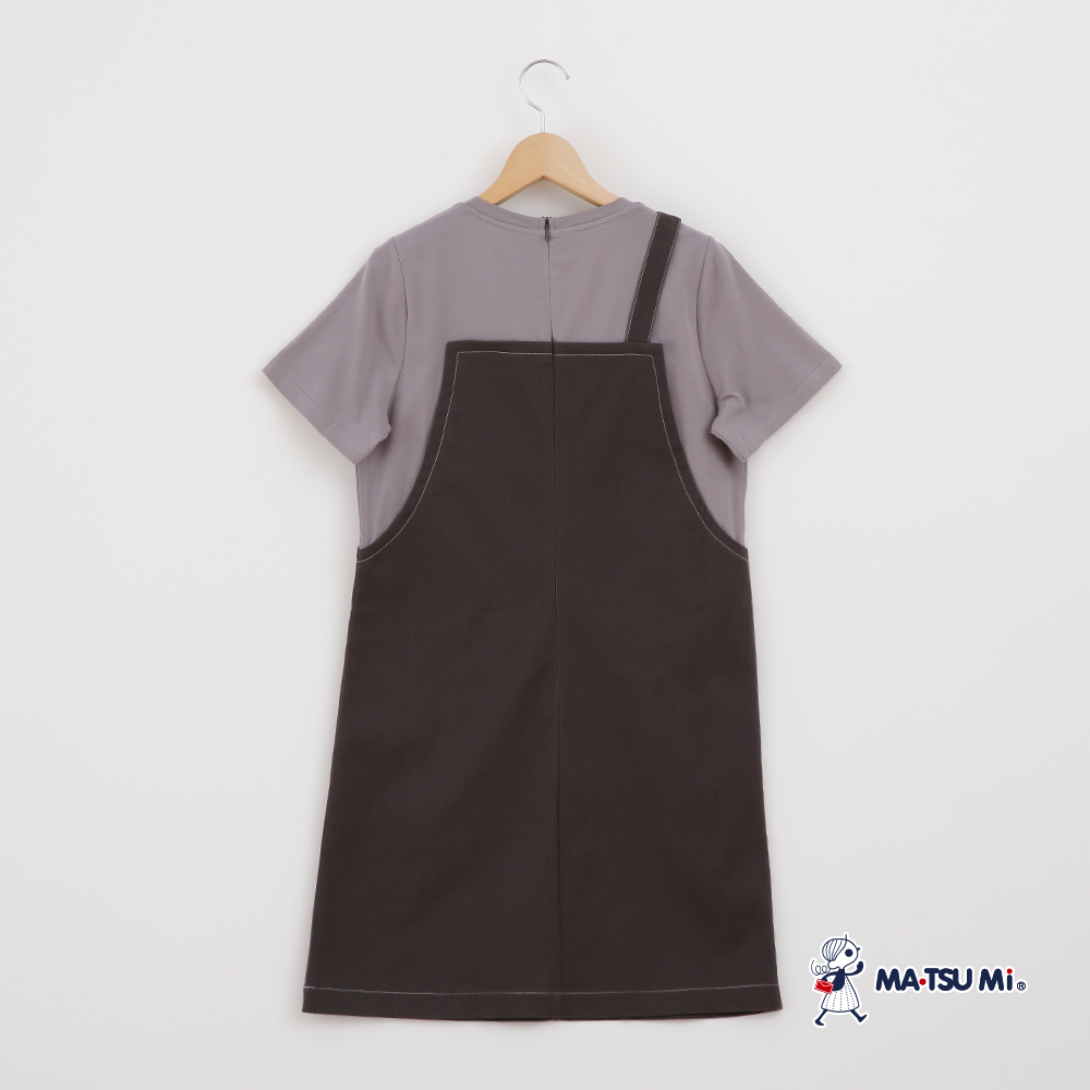 MA‧TSU Mi 撞色拼接感貓咪造型吊帶裙(白.深灰)