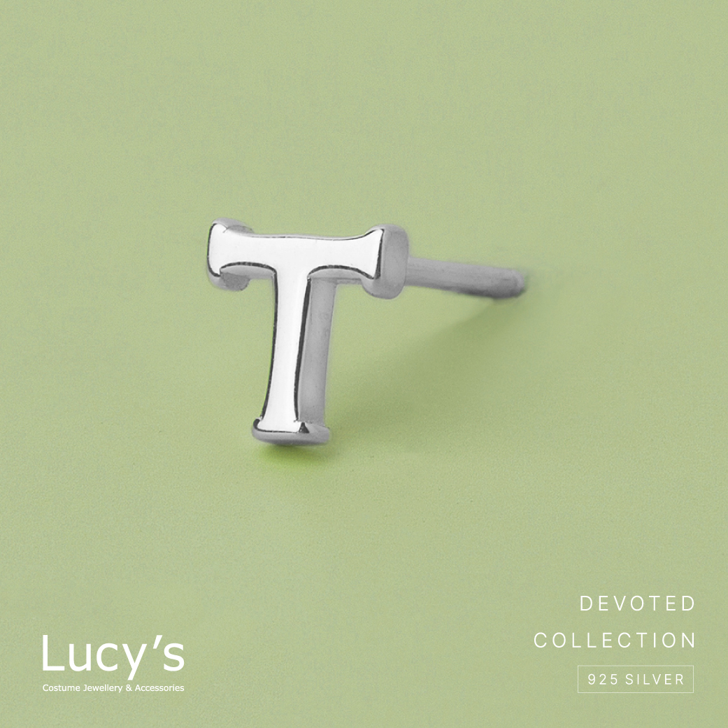 純銀字母系列 | 925純銀 T 單支耳環 (95875)