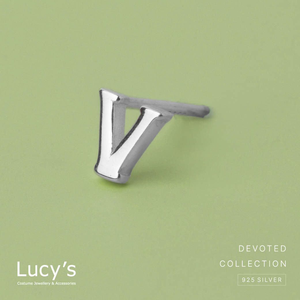 純銀字母系列 | 925純銀 V 單支耳環  (95877)