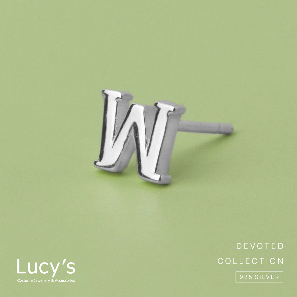 純銀字母系列 | 925純銀 W 單支耳環 (95878)