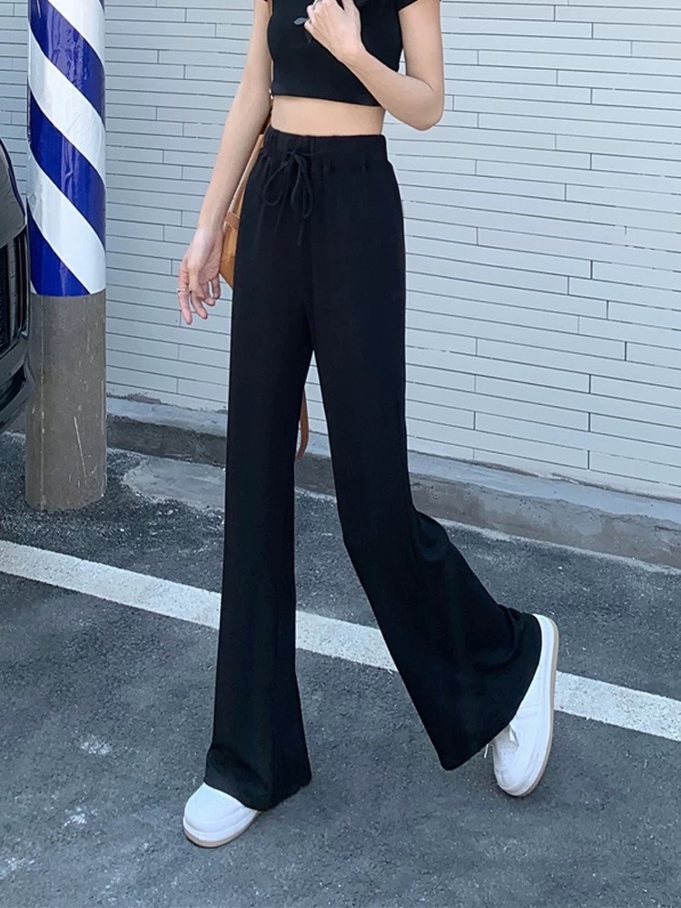 人氣鬆緊腰綁繩喇叭褲