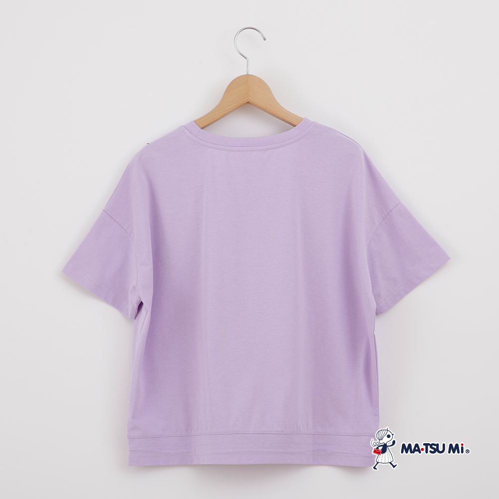 MA‧TSU Mi 撞色車線貓咪鈕釦設計抽繩上衣(白.粉紫)