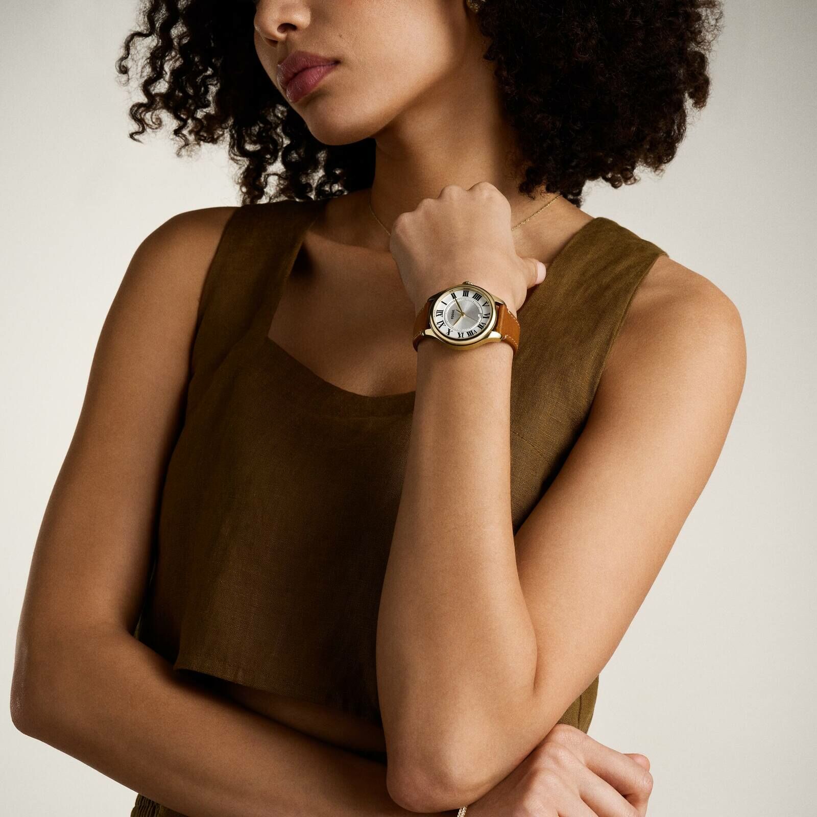 Gilmore 優雅金飾羅馬數字女錶 棕色真皮錶帶手錶 38 MM ES5397