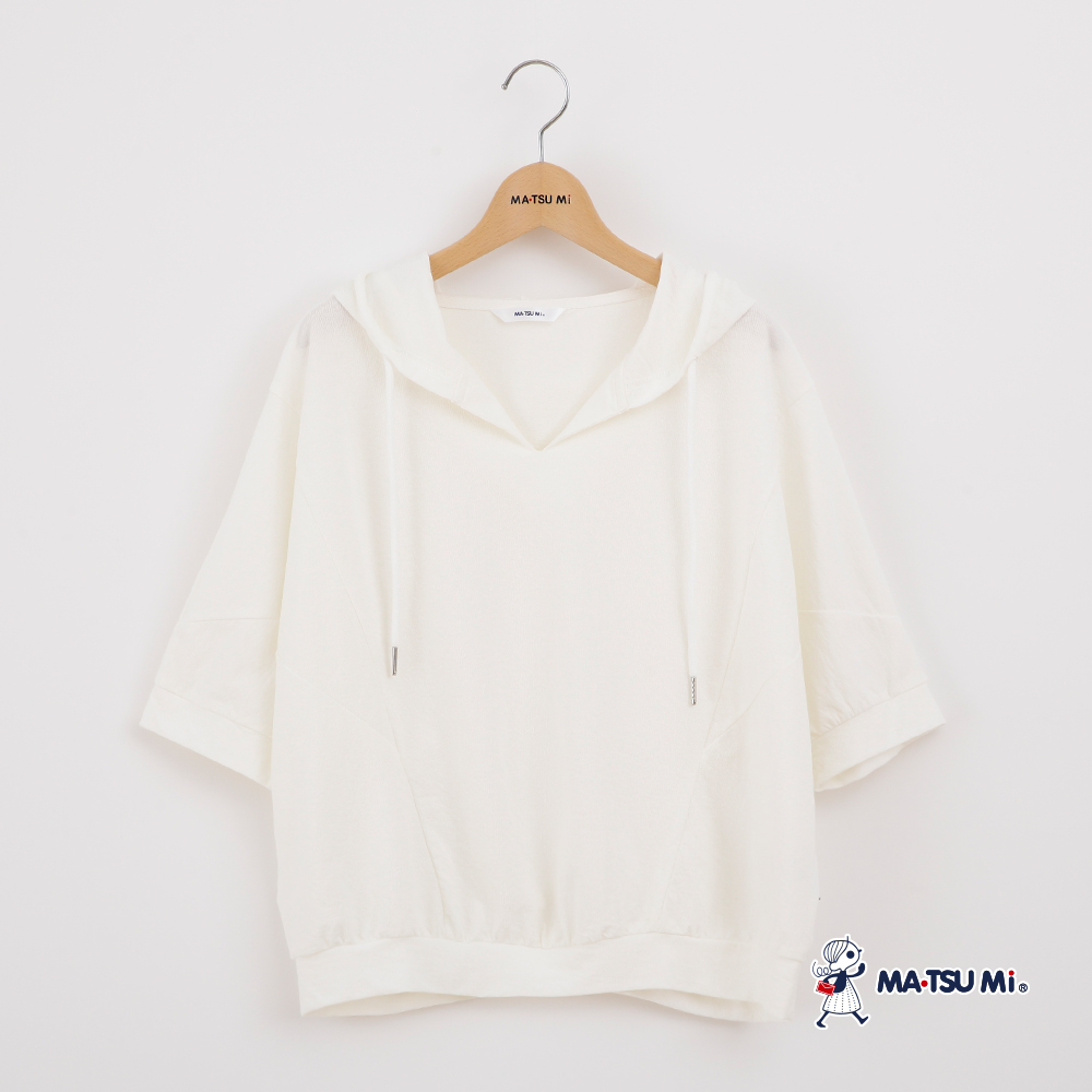 MA‧TSU Mi 休閒寬鬆感V領連帽抽繩設計上衣(白.粉橘)