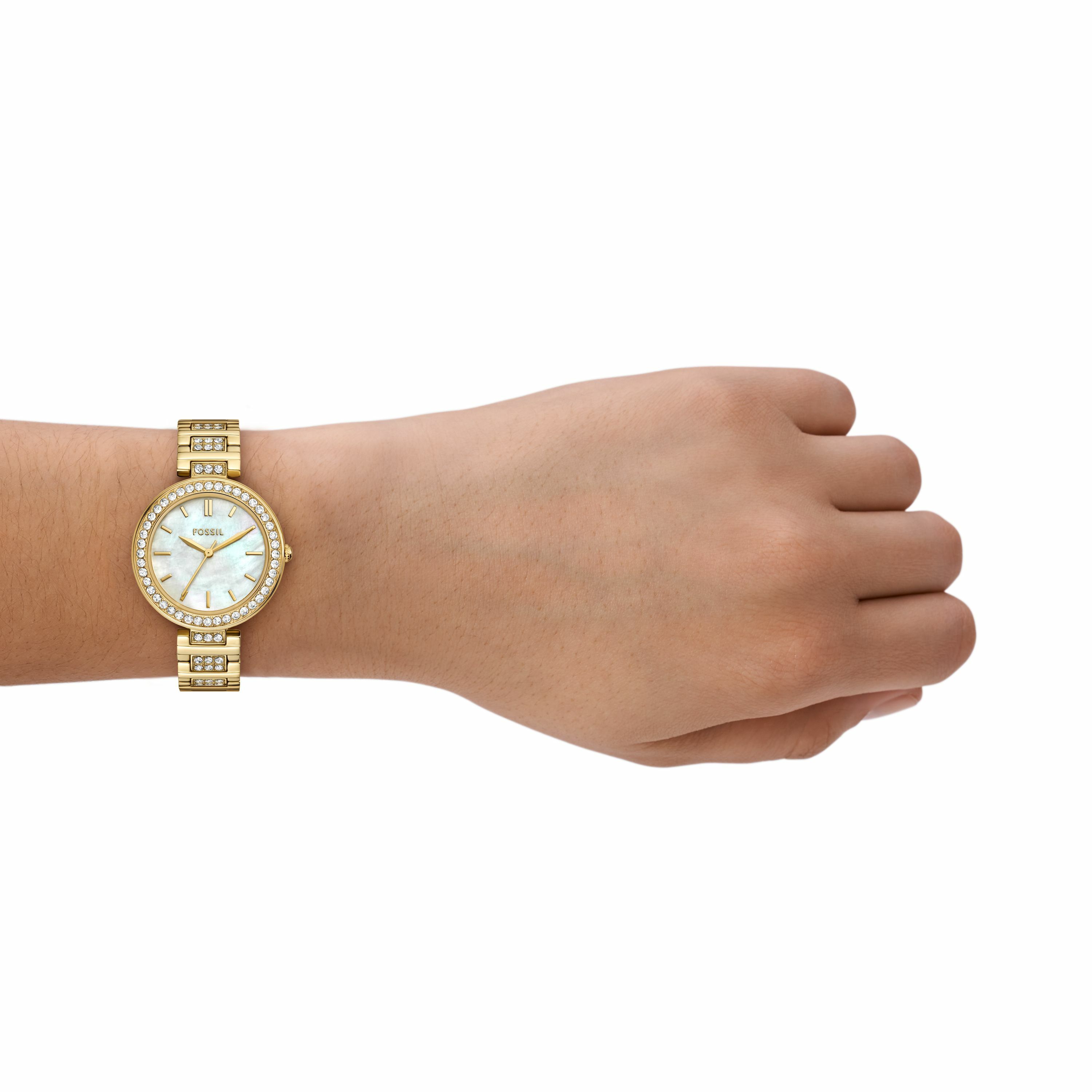 Karli  優雅璨月鑲鑽女錶 金色不鏽鋼錶帶手錶 34 MM BQ5001