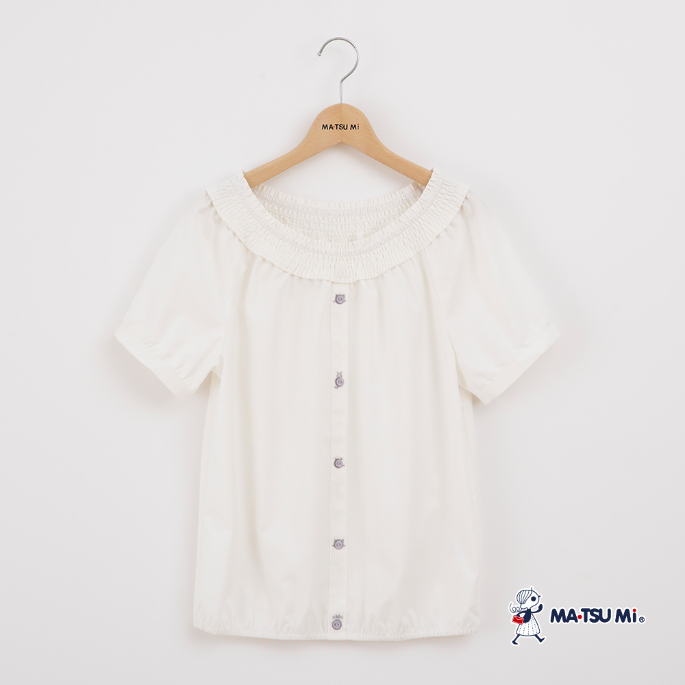 MA‧TSU Mi 前排釦貓咪繡花圖案上衣(白.粉紫)