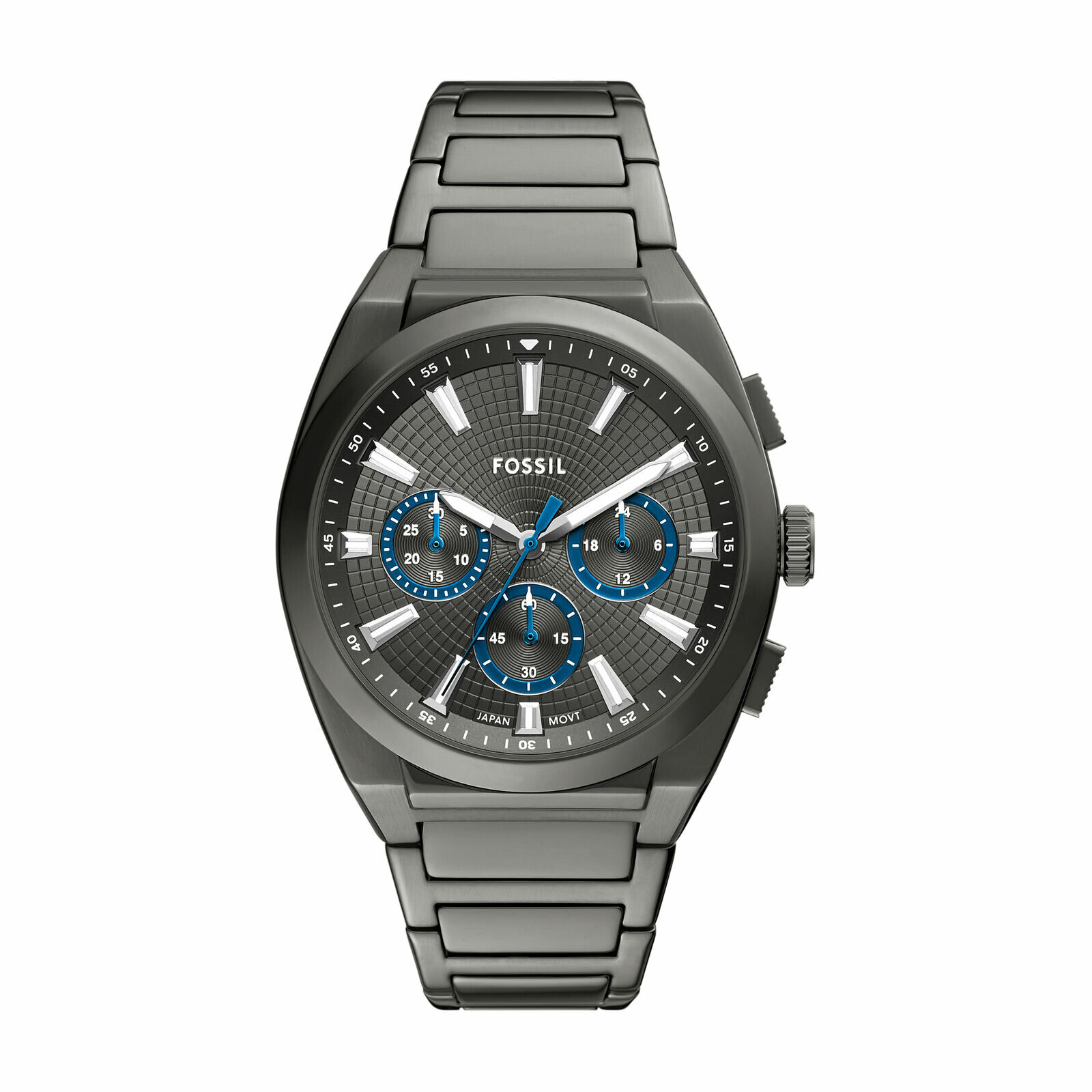 Everett 極簡灰曜時尚三眼手錶 鐵灰色不鏽鋼錶帶 44 MM FS6107