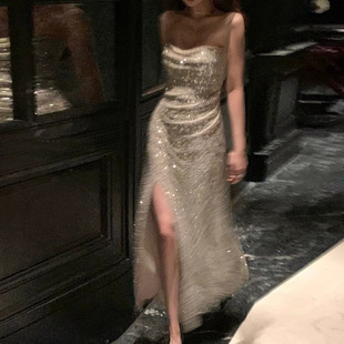 銀河閃爍 奢華亮片開衩長洋裝