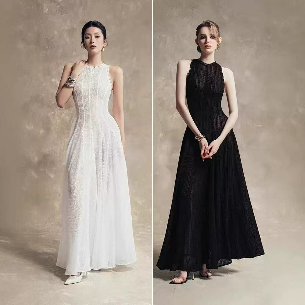 質感蕾絲 收腰款襬長洋裝(黑/白)