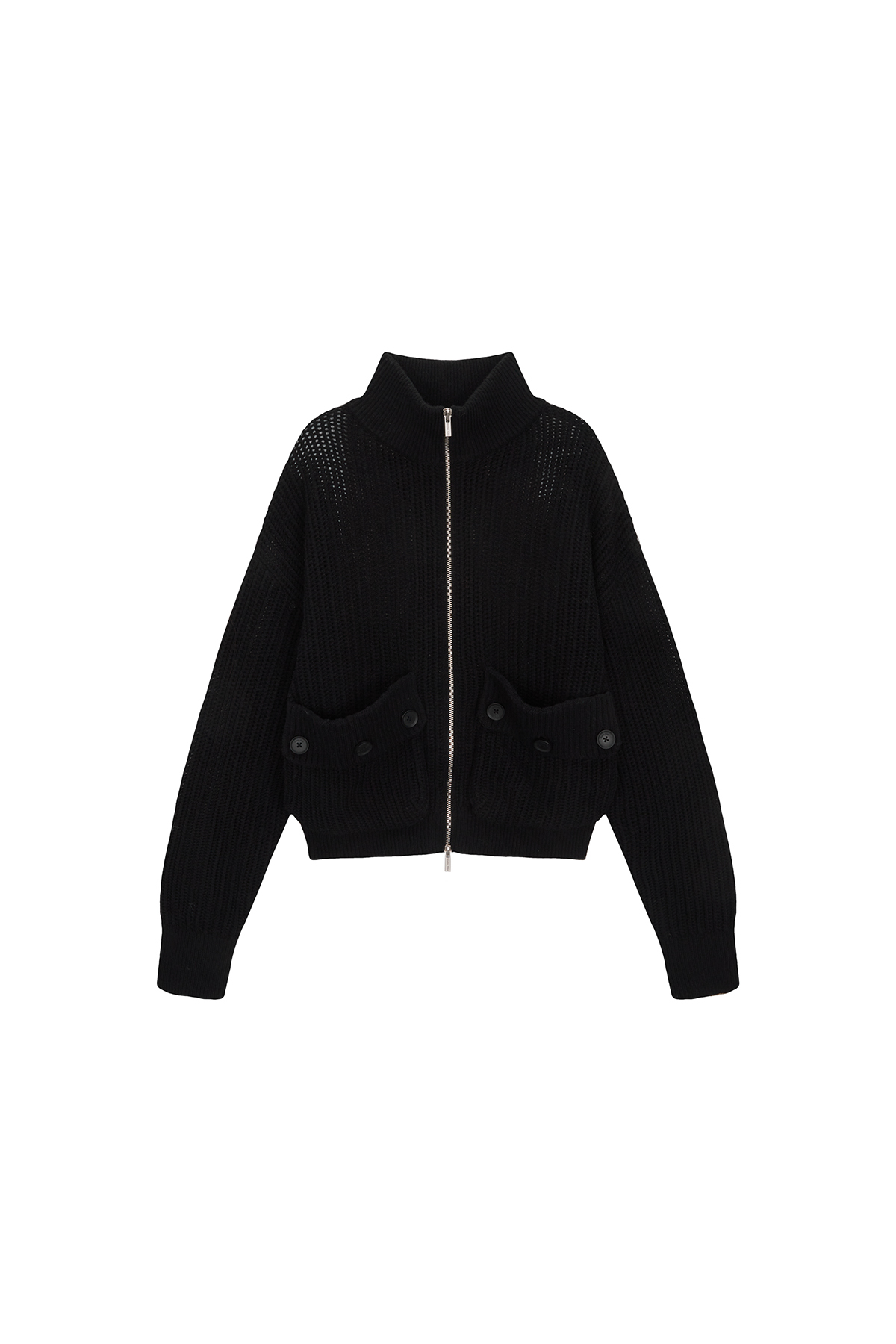 大口袋針織外套 黑色