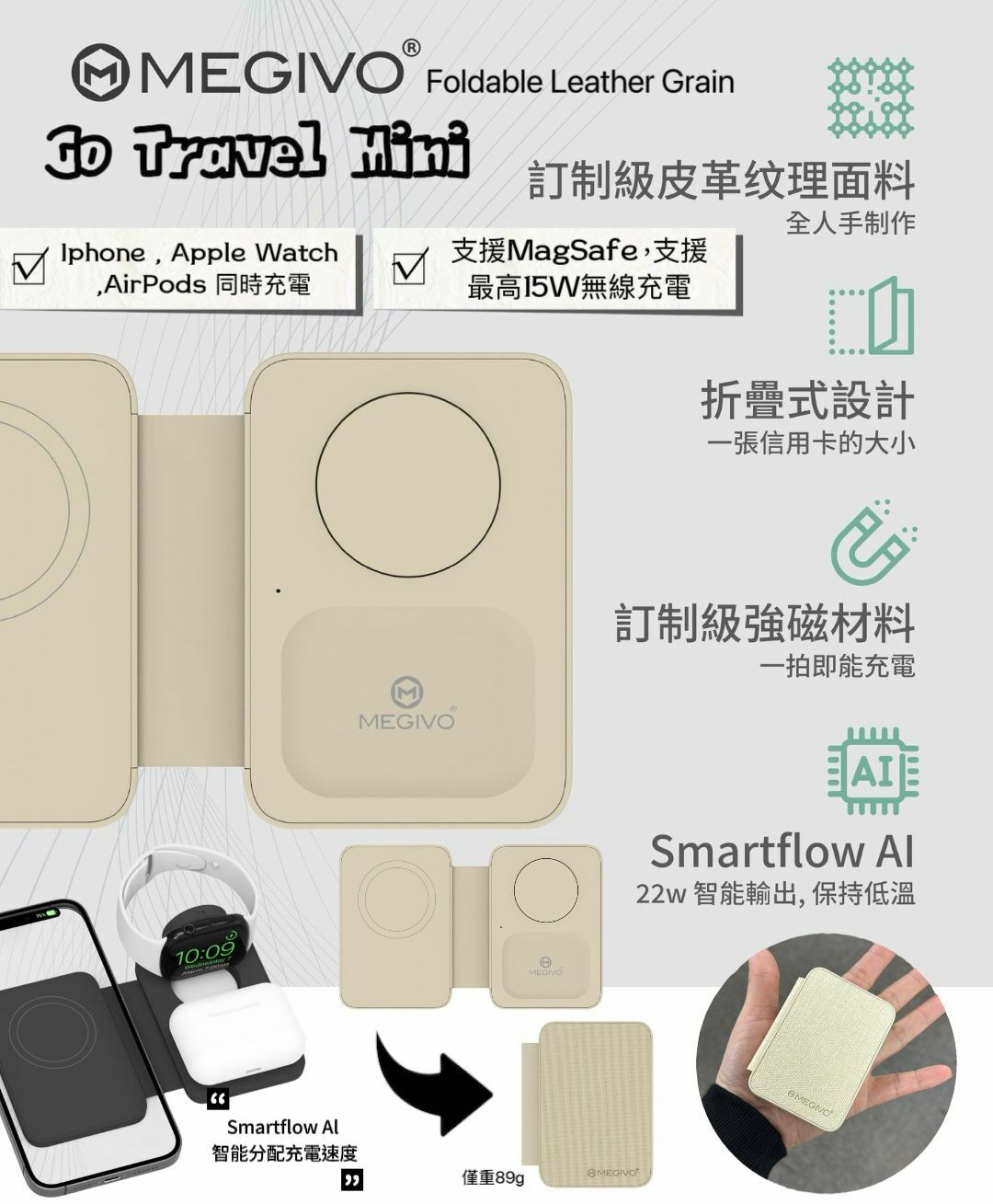 【預購】Megivo AH012101 Travel Mini Go 3合1 無線充電器
