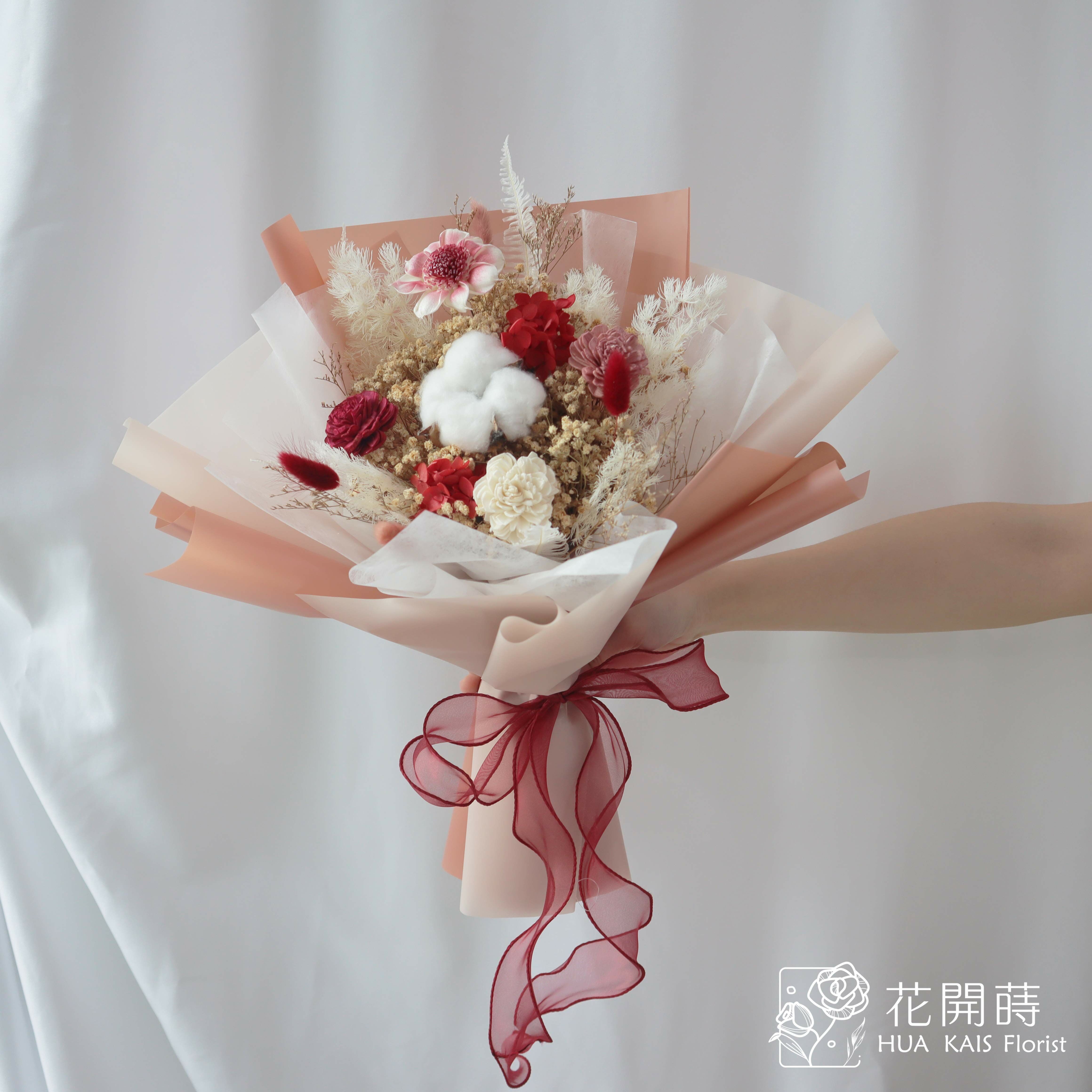 乾燥花束|深酒紅乾燥花束(M)|中型花束|永生花|情人節花束|畢業花束|母親節花束