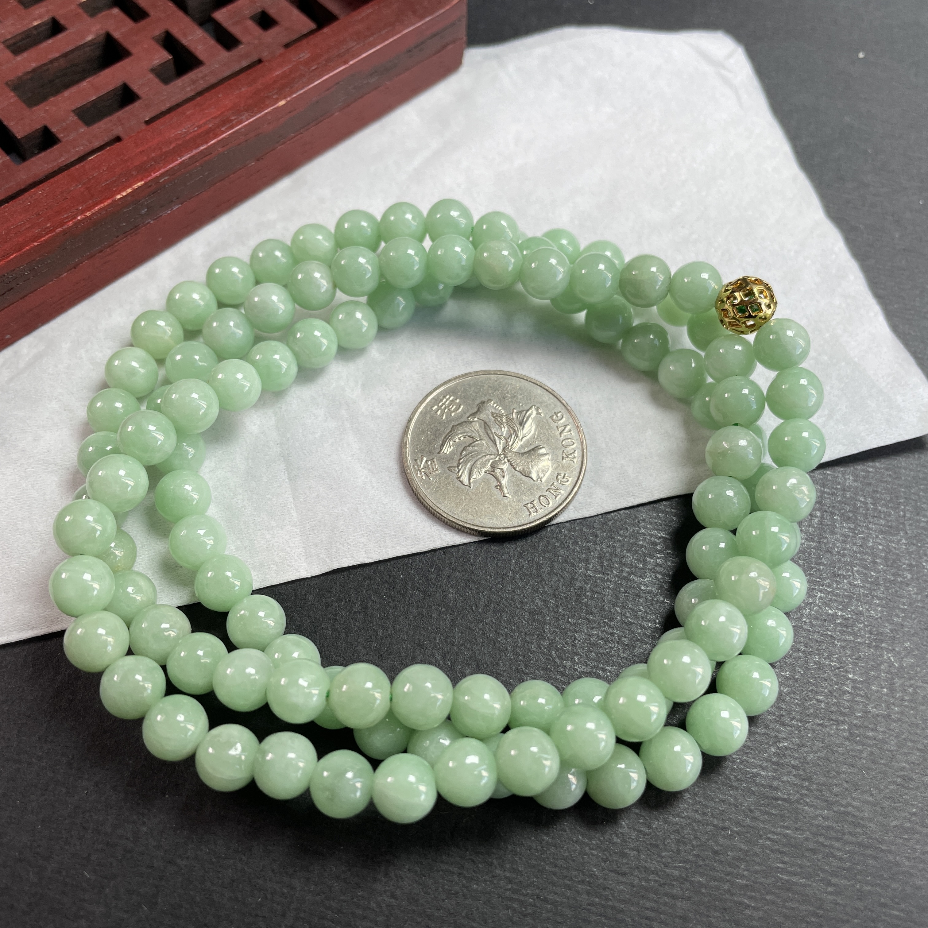J2206 翡翠冰糯萍果綠珠鏈 (7mm直徑)