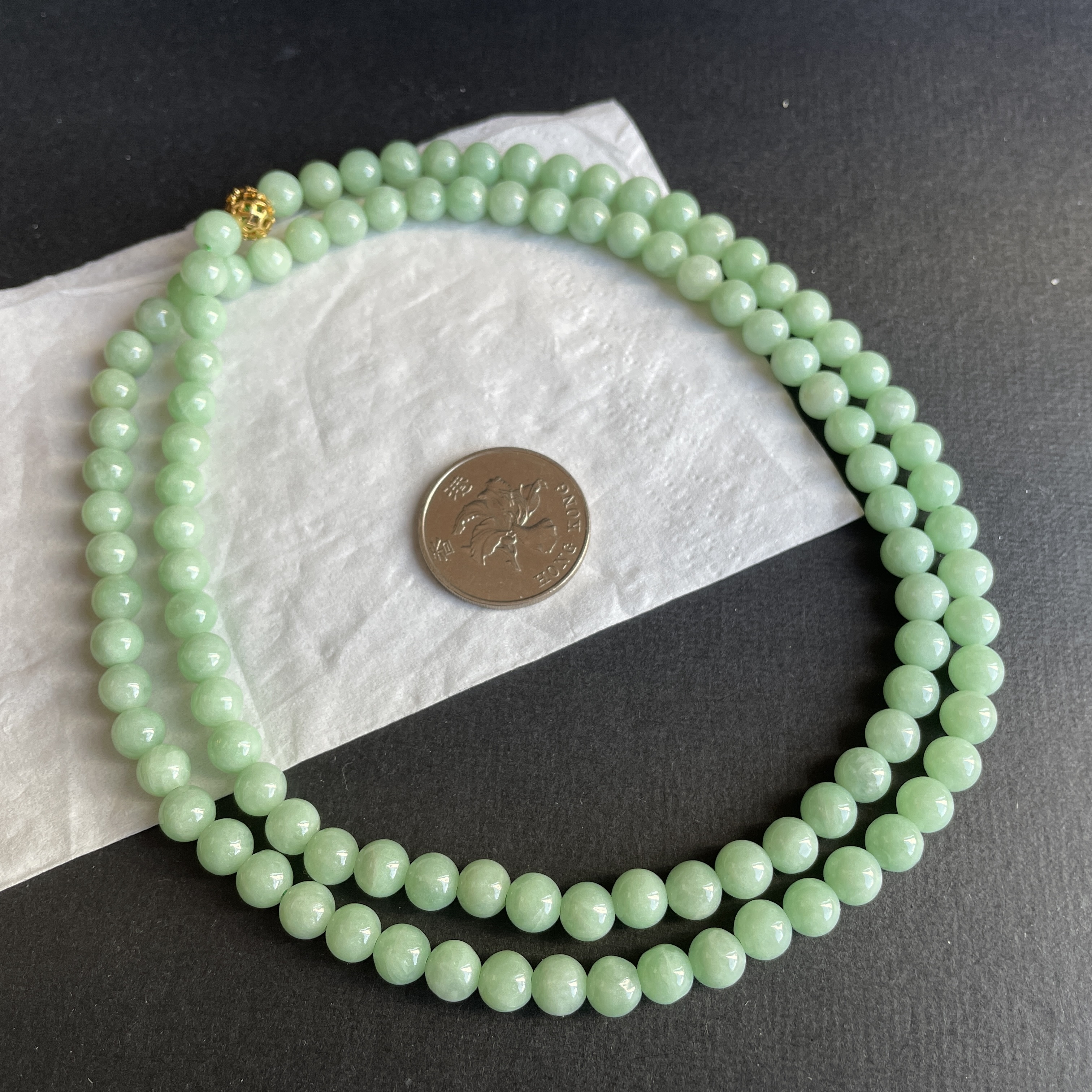 翡翠冰糯萍果綠珠鏈 (7mm直徑),天然翡翠A玉, 緬甸玉, Jade, Jadeite