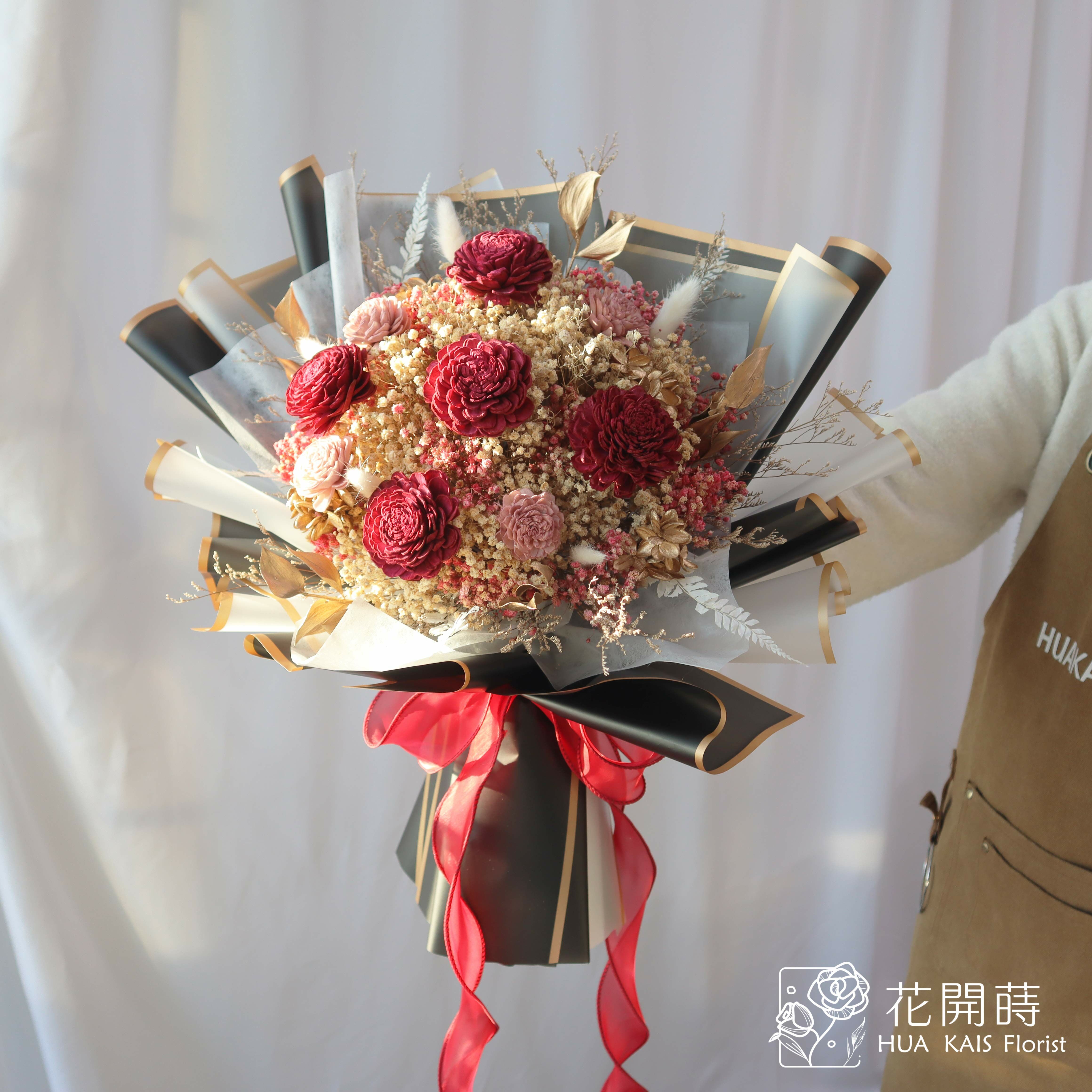 乾燥花束|奢華紅花束(L)|大型花束|永生花|乾燥花|告白花束|求婚花束|情人節花束