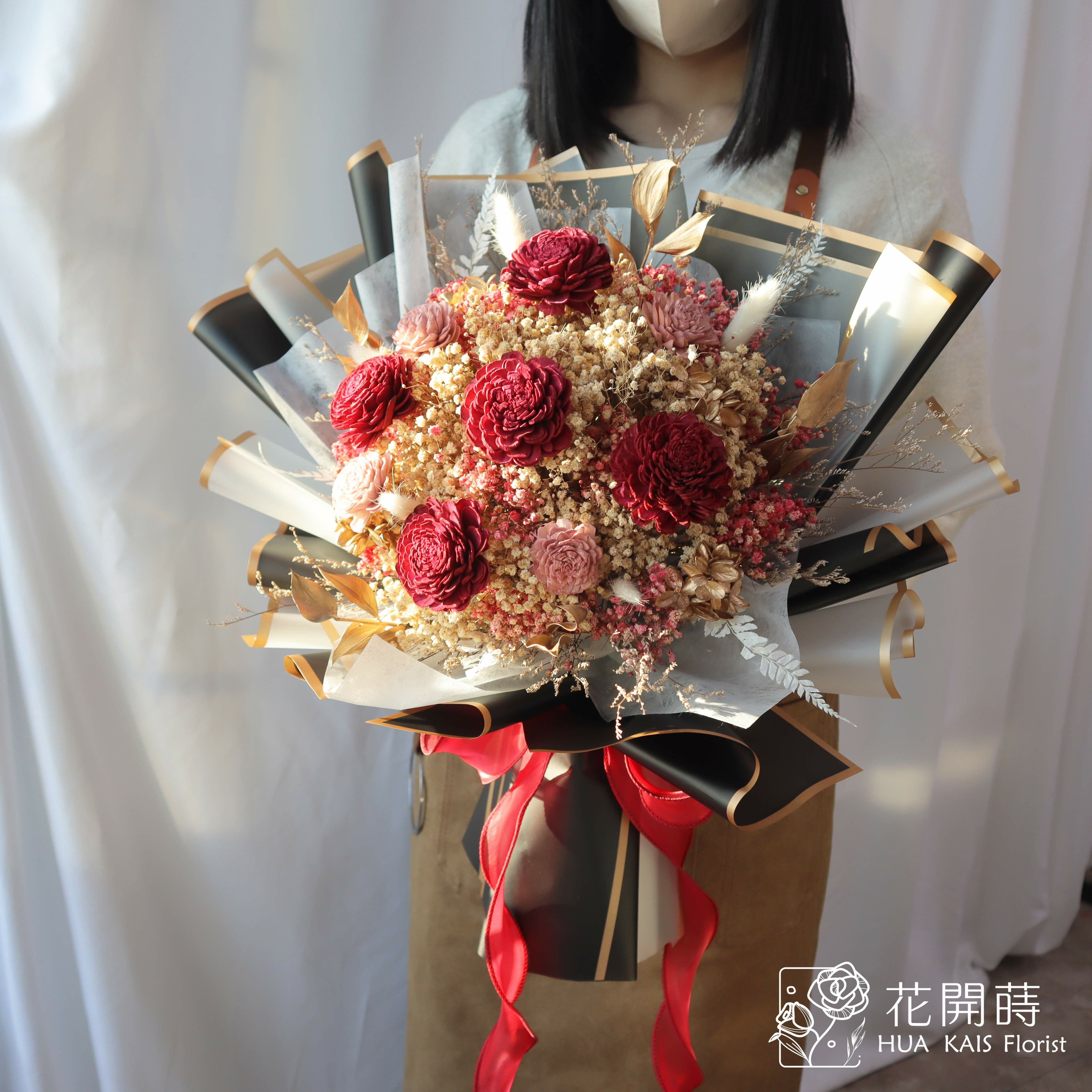 乾燥花束|奢華紅花束(L)|大型花束|永生花|乾燥花|告白花束|求婚花束|情人節花束