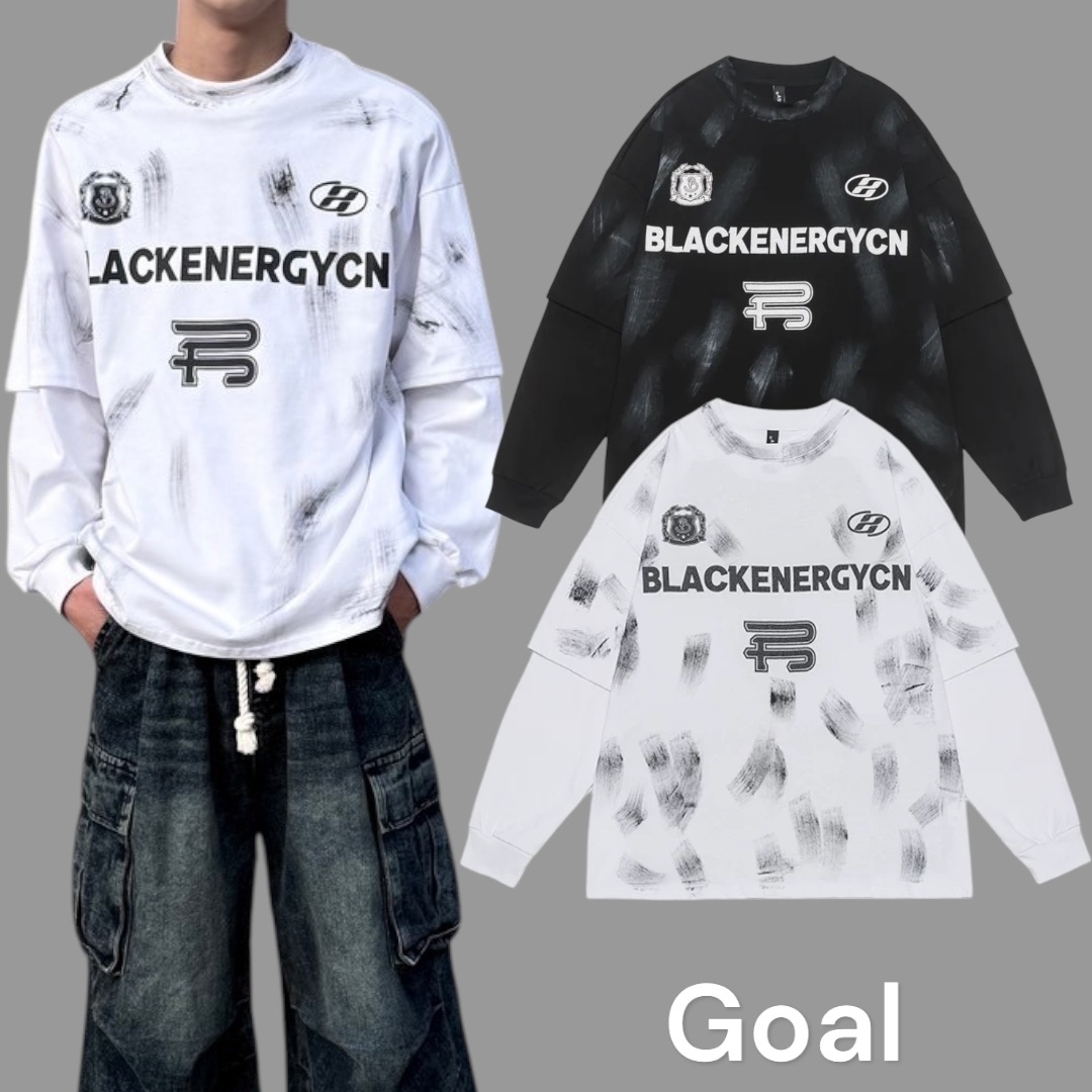 (GOAL) blackenergy 美式 街頭 假兩件 塗鴉 寬鬆 長袖 長T bc570