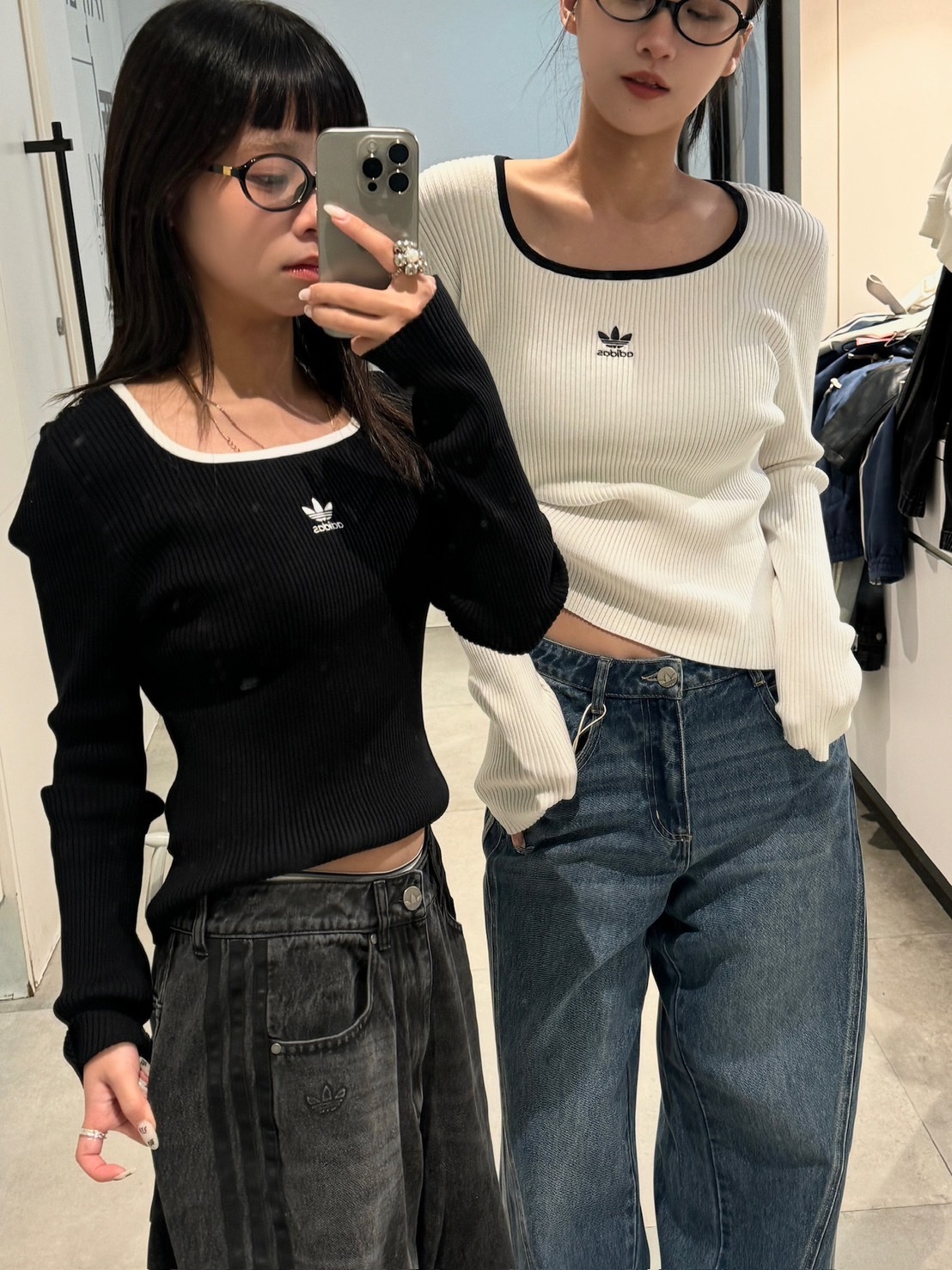 Adidas Originals 方領撞色針織上衣 白/黑