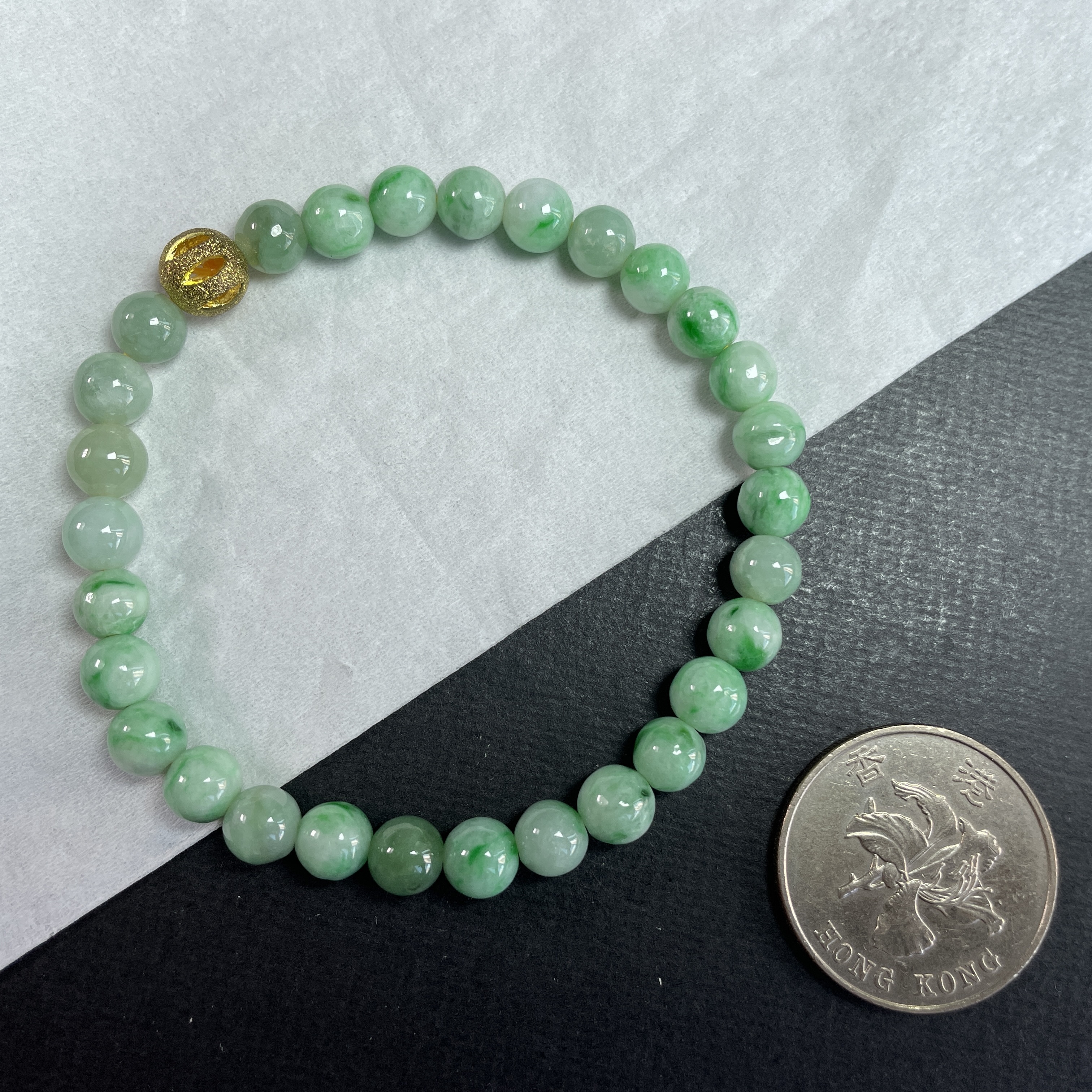 翡翠冰糯陽綠手串 (6.5mm直徑),天然翡翠A玉, 緬甸玉, Jade, Jadeite