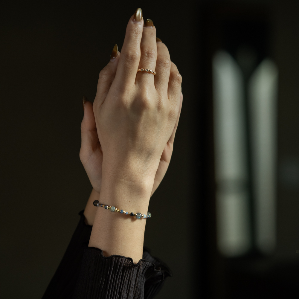 碎碎平安｜鐵膽石藍紋瑪瑙藍寶石手鍊 C1690