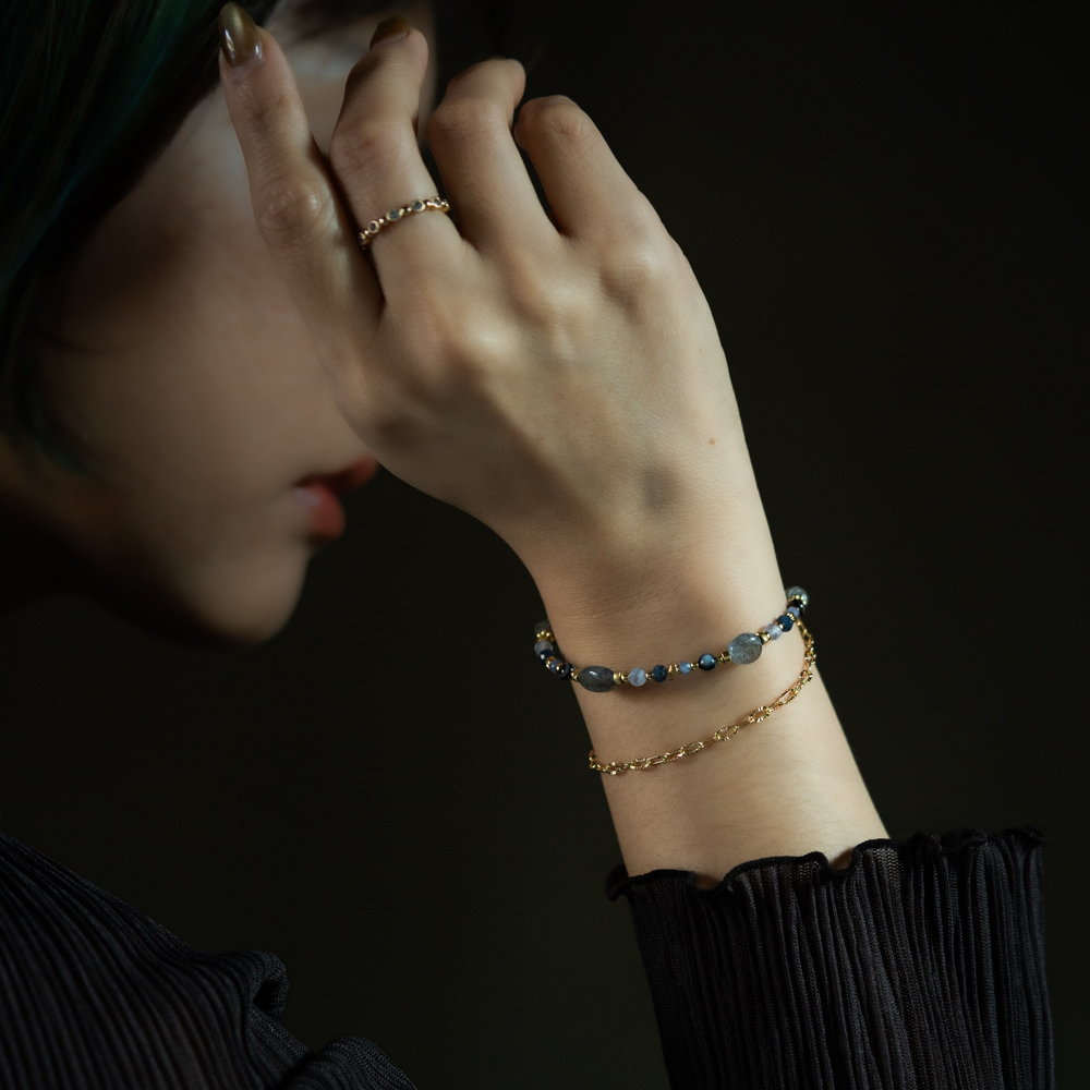 點點安然｜拉長石天眼珠藍寶石鏈條手鍊 B0010