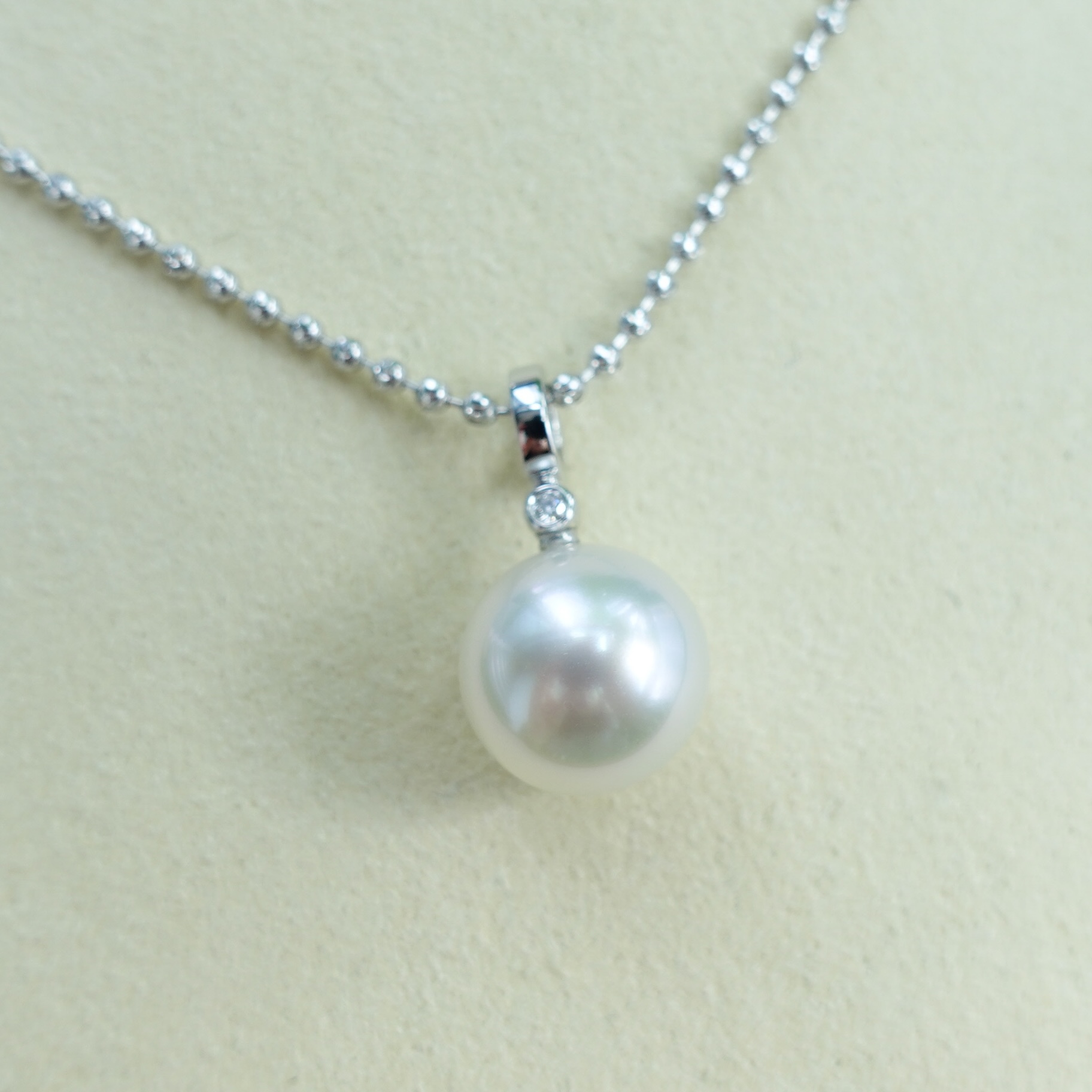 18K金澳洲白珠鑽石開口吊墜 (11-12mm)