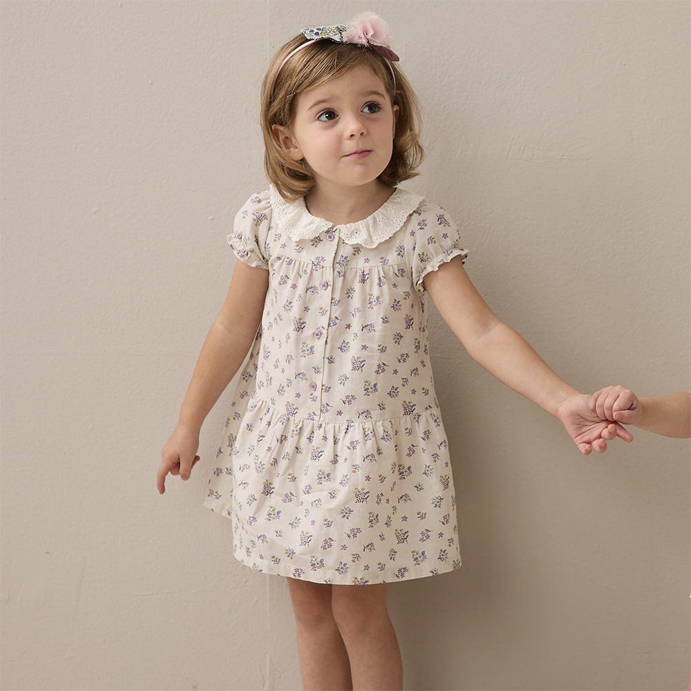 PIPPY 優雅田園印花翻領連身裙洋裝 米