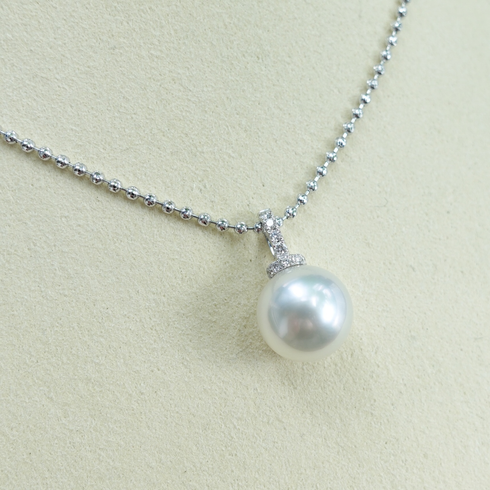 18K金澳洲白珠鑽石開口吊墜 (11-12mm)