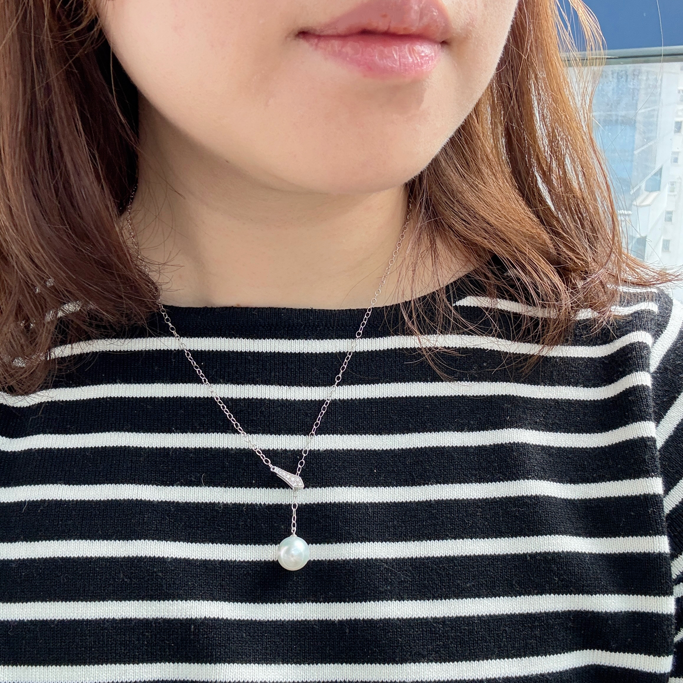 18K金澳洲白珠鑽石套鍊 (11-12mm)