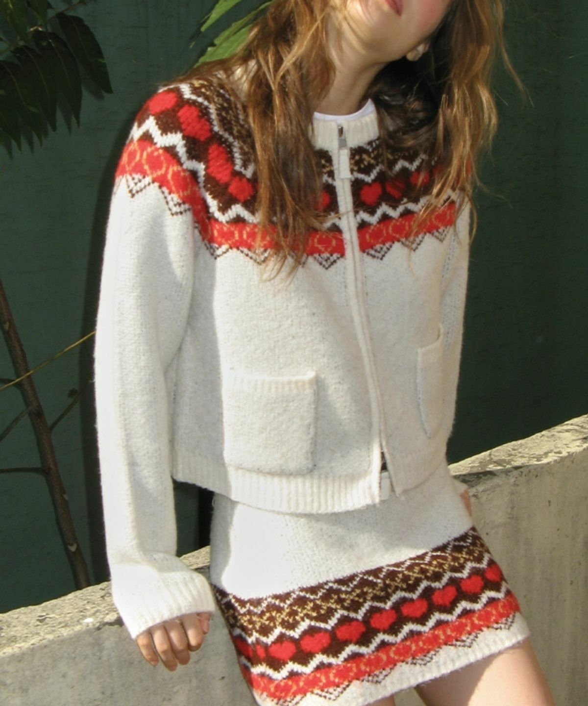 RONRON HEART NORDIC KNIT ZIP UP [SET]