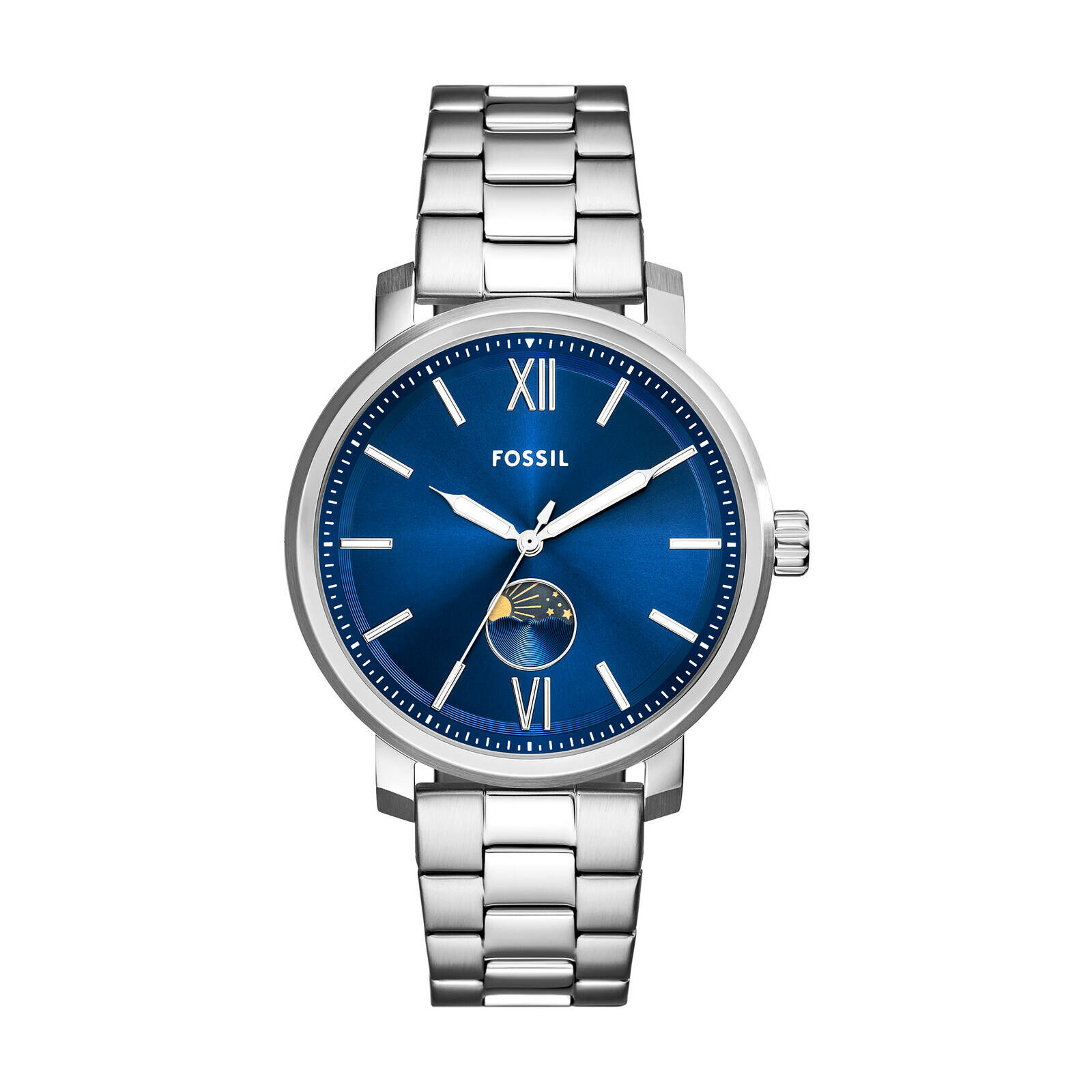 Rhett 蔚藍日月相手錶 銀色不鏽鋼錶帶 43 MM BQ2909