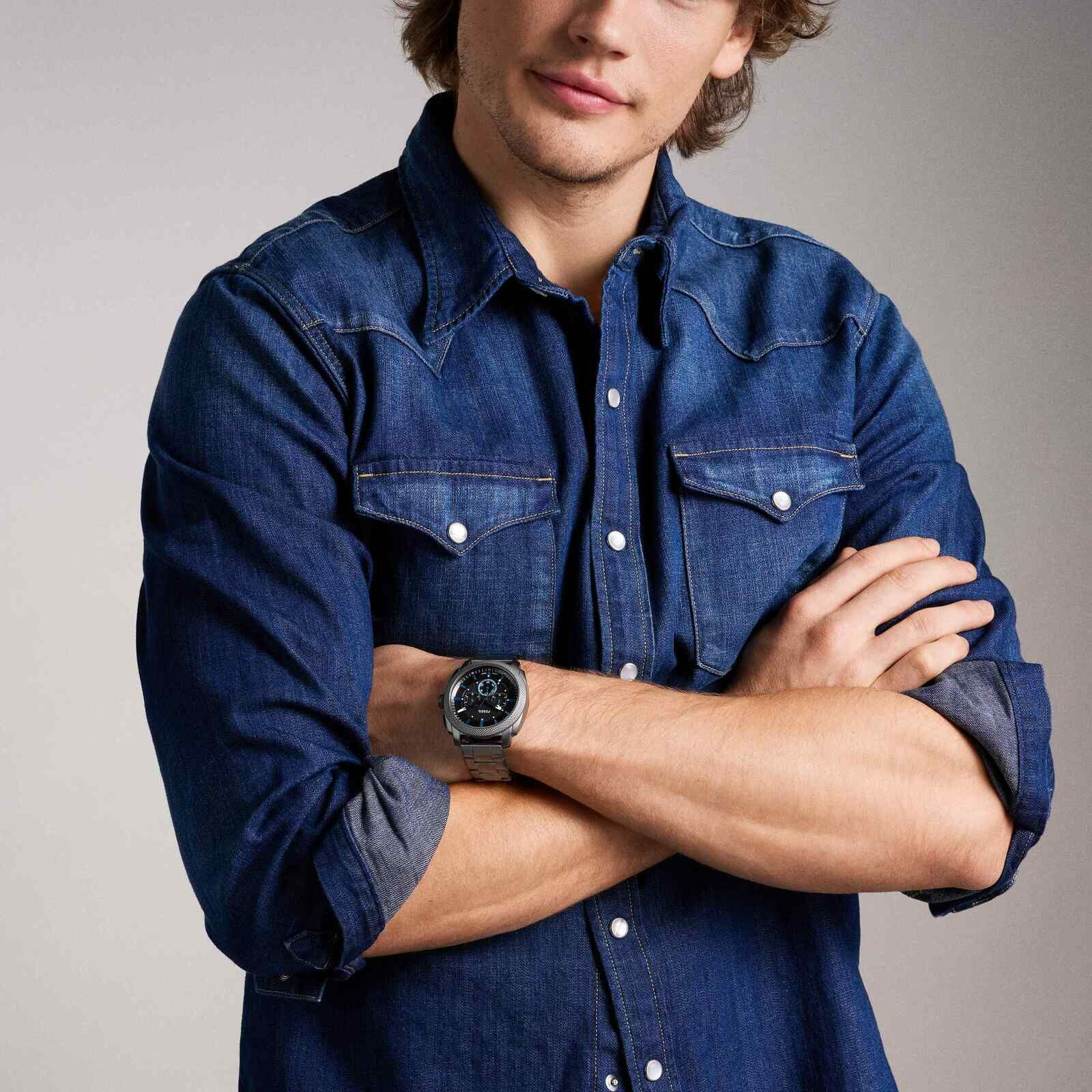 Machine 簡約經典撞色手錶 鐵灰色不鏽鋼錶帶 44 MM FS6098