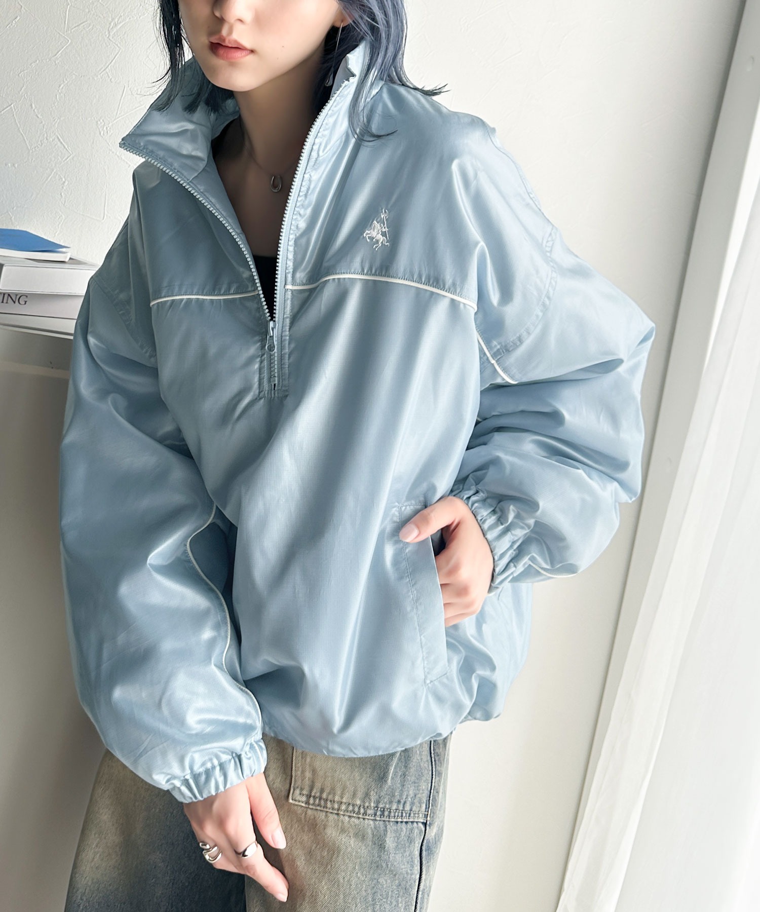 日本🇯🇵連線 Classical Elf 半拉鍊亮面運動外套 外套 寬鬆 高領 3色(任買兩件711免運)/預購