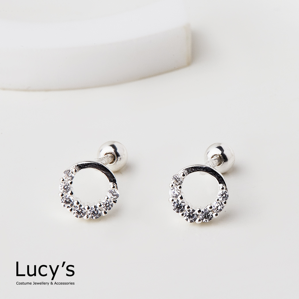 925純銀 弦月光環 轉珠耳環 (114009)