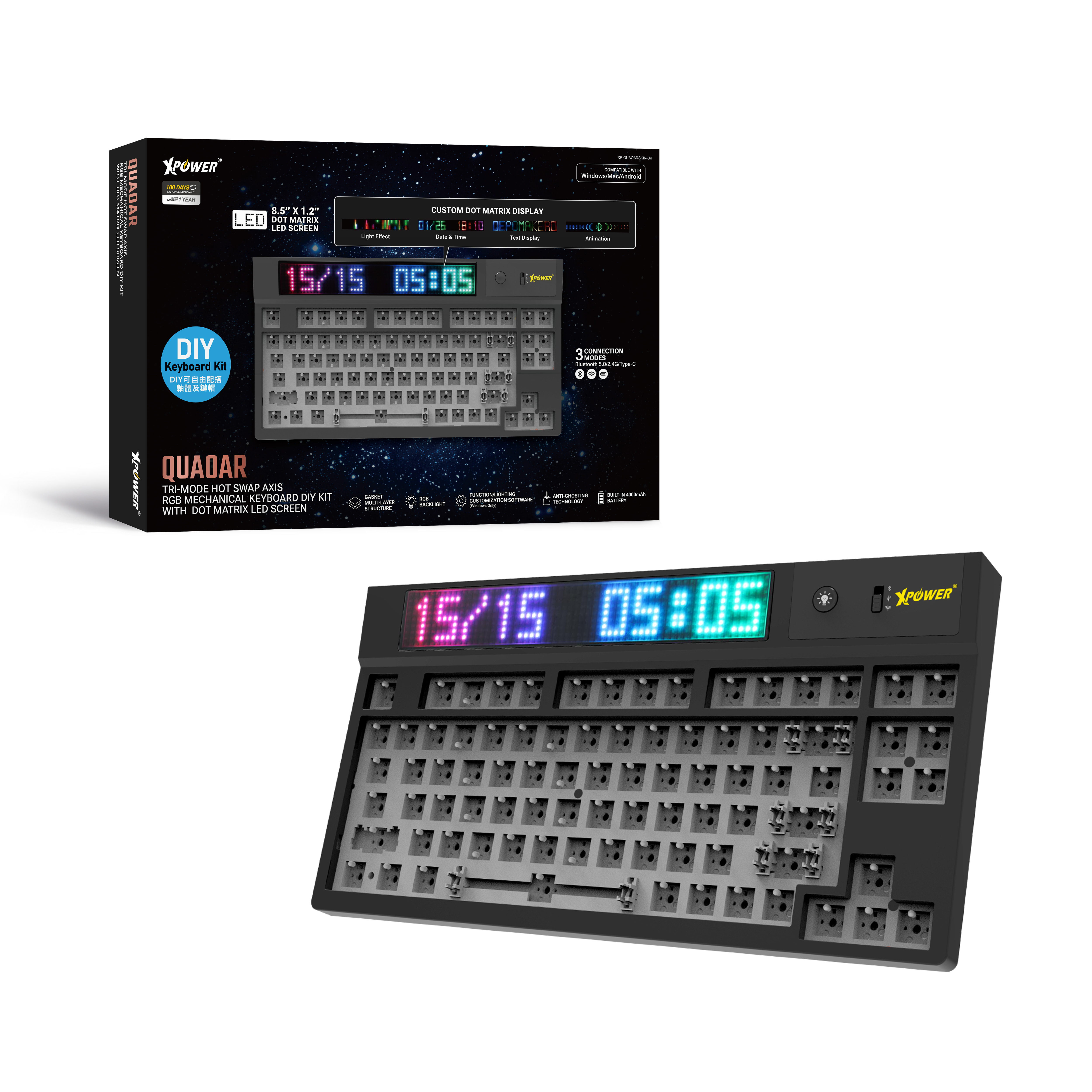 XPower Quaoar - DIY KIT三模熱插拔可換軸機械鍵盤DIY套件連LED點陣屏