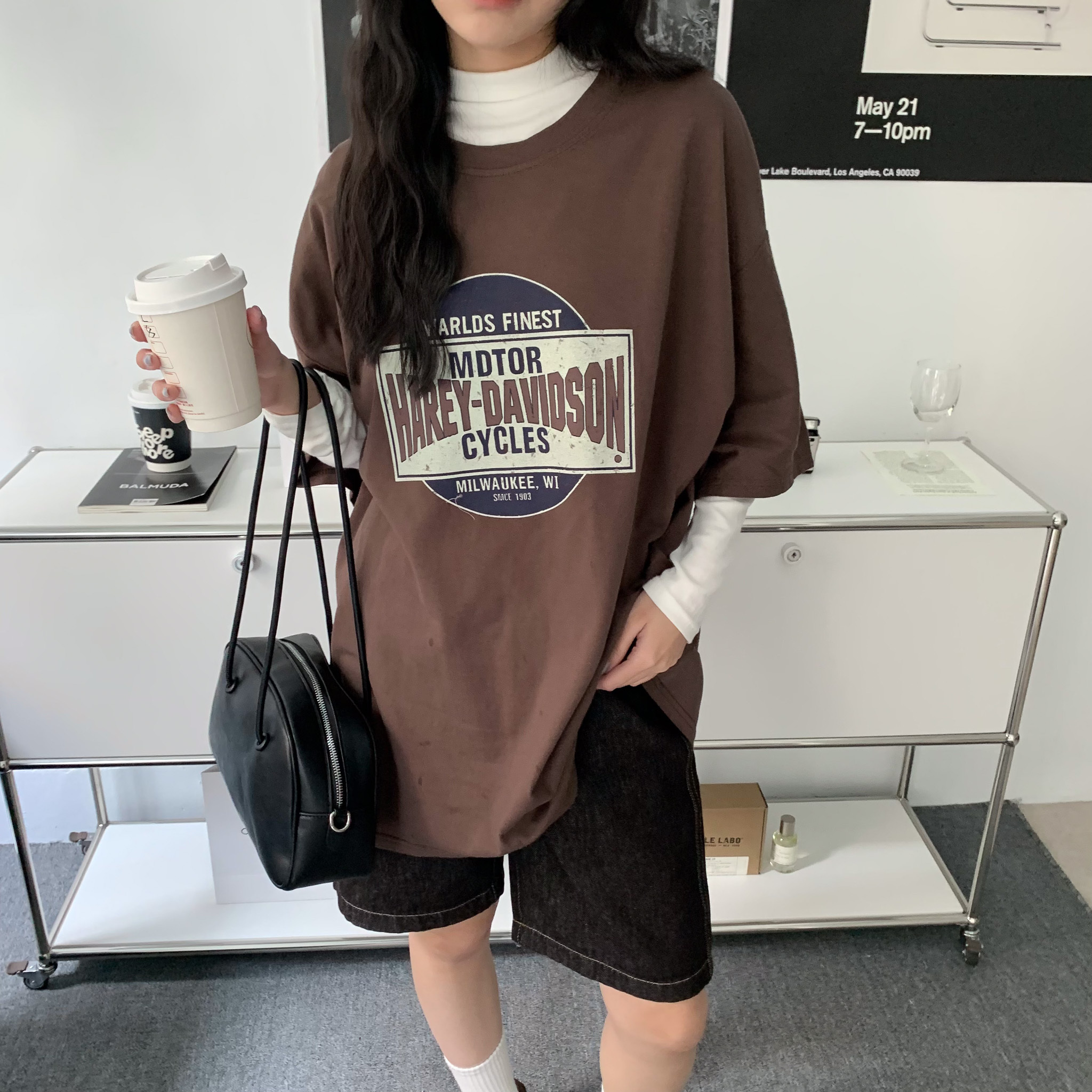 ISA_【熱銷回歸】哈雷酷妞復古做舊寬鬆TEE_43023