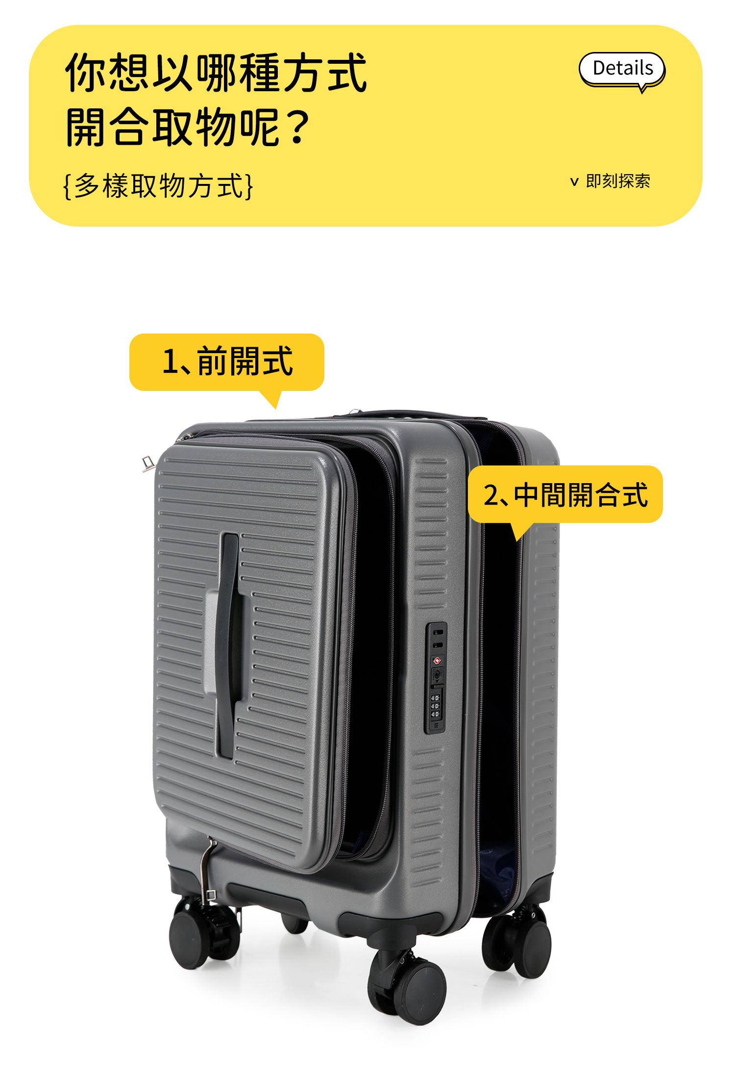 你想以哪種方式開合取物呢?{多樣取物方式}Details即刻探索1前開式2中間開合式