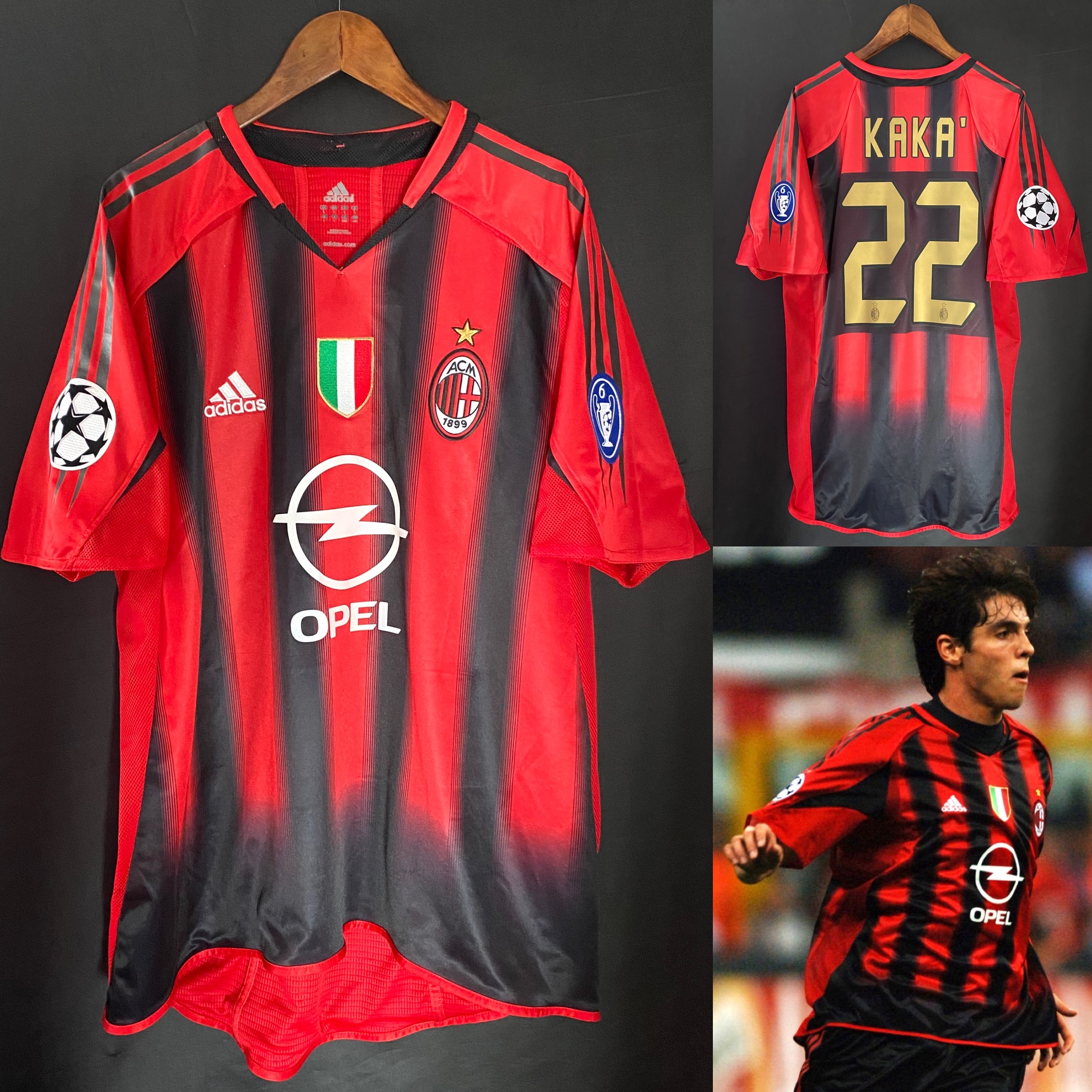 (Player Issue) AC Milan 2004-2005 UEFA Champions League Adidas Home Player Issue Shirt #22 KAKA