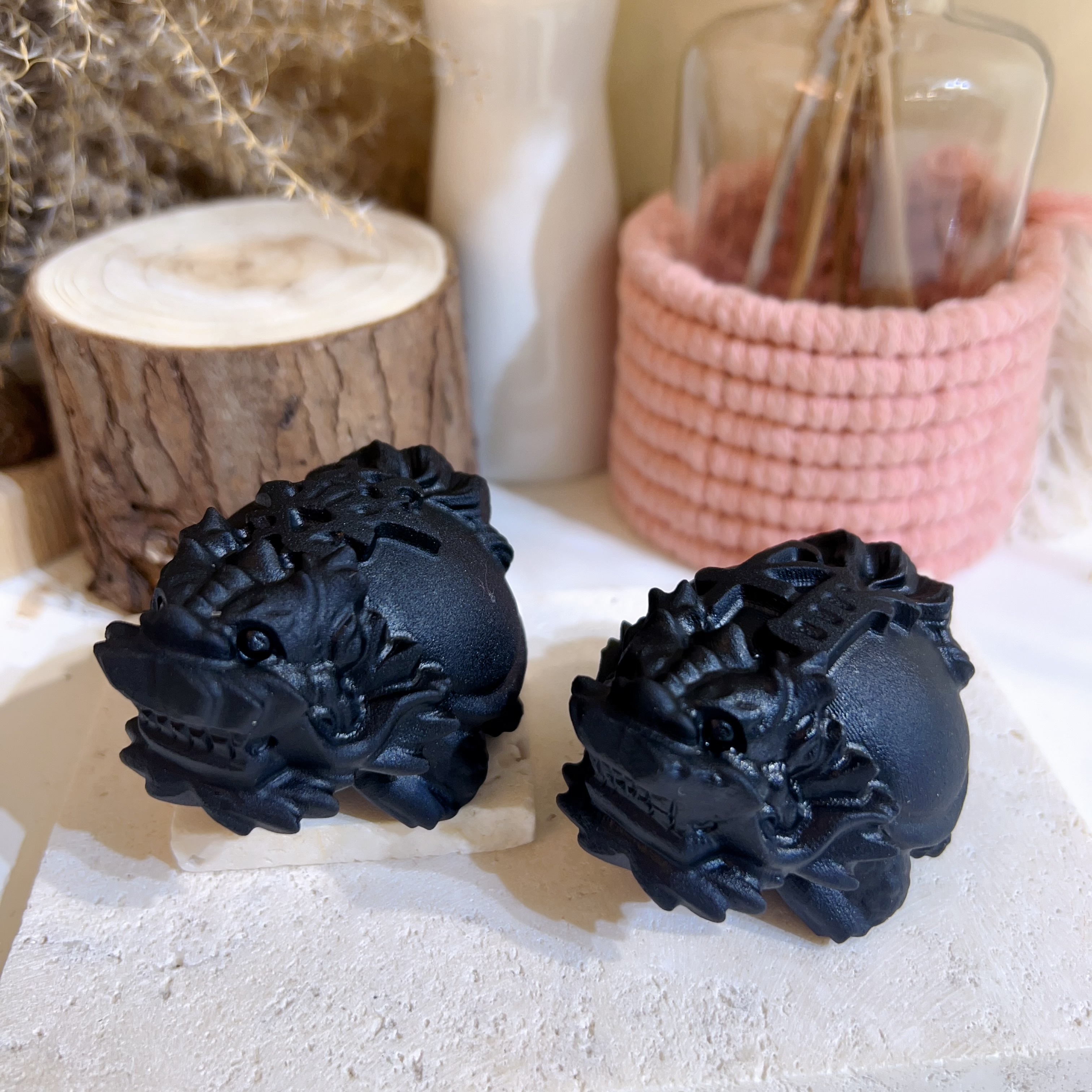 啞面黑曜石龍龜擺件(發財一對）