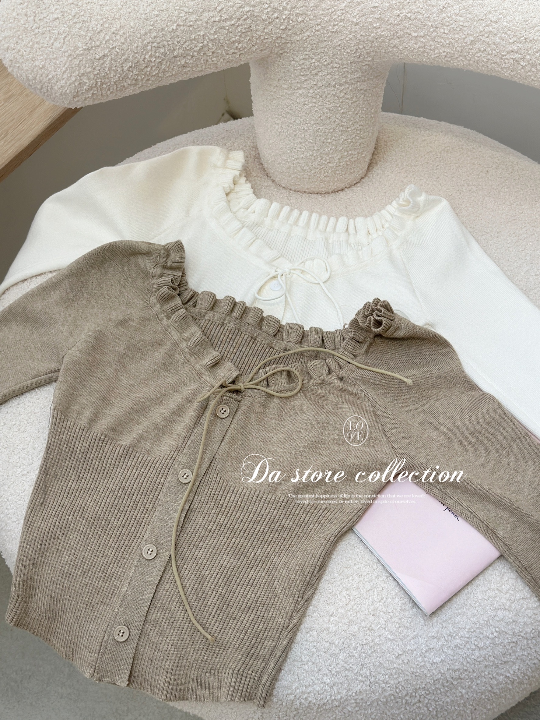 小花邊一字領針織上衣/三色